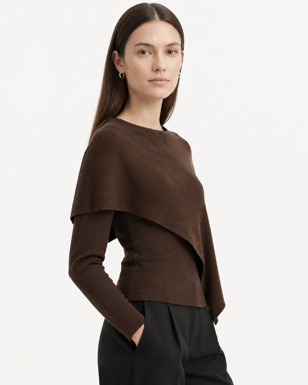 Mina Asymmetrical Draped Knit Shawl Top