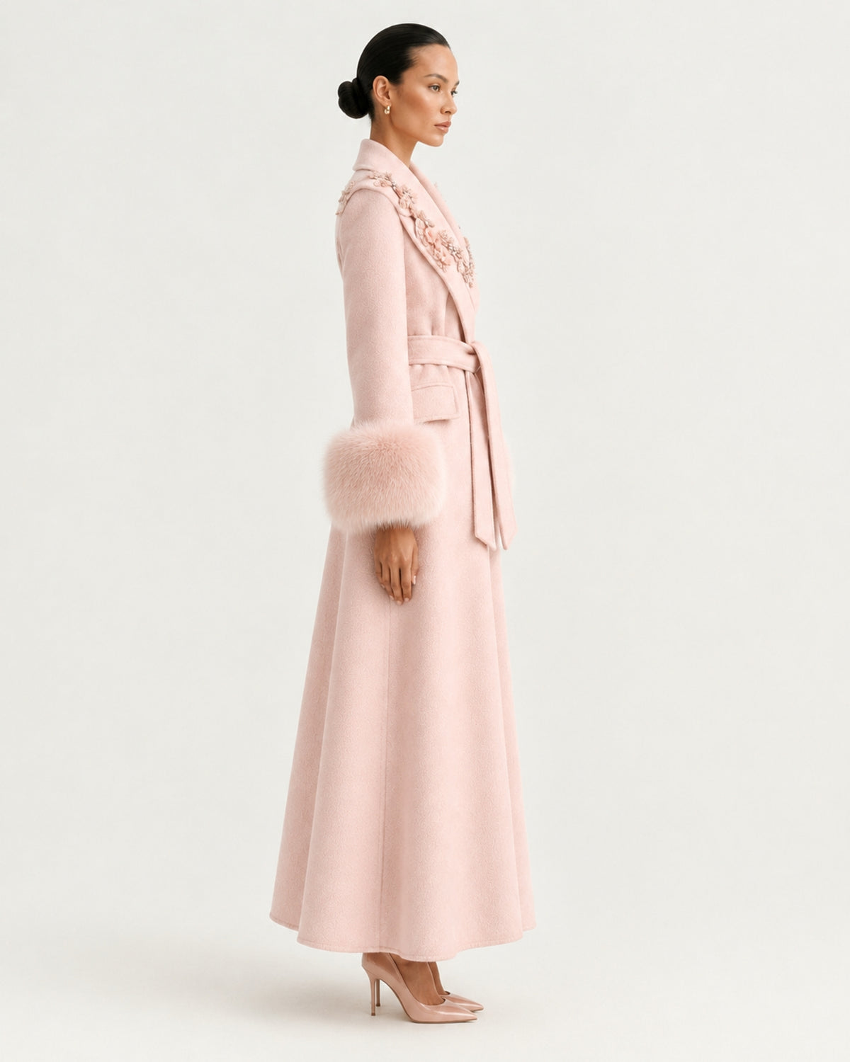 Hamptons Fox Fur Collar Embellished Wool Cashmere Coat