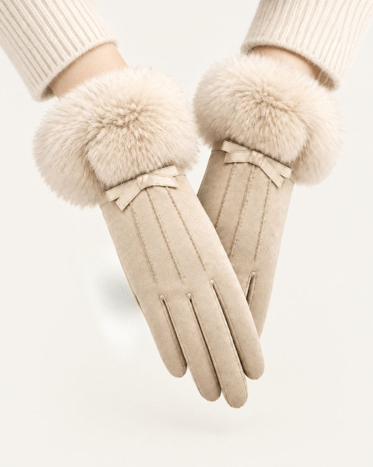Divina Three-Rib Bow Plush Velvet Gloves