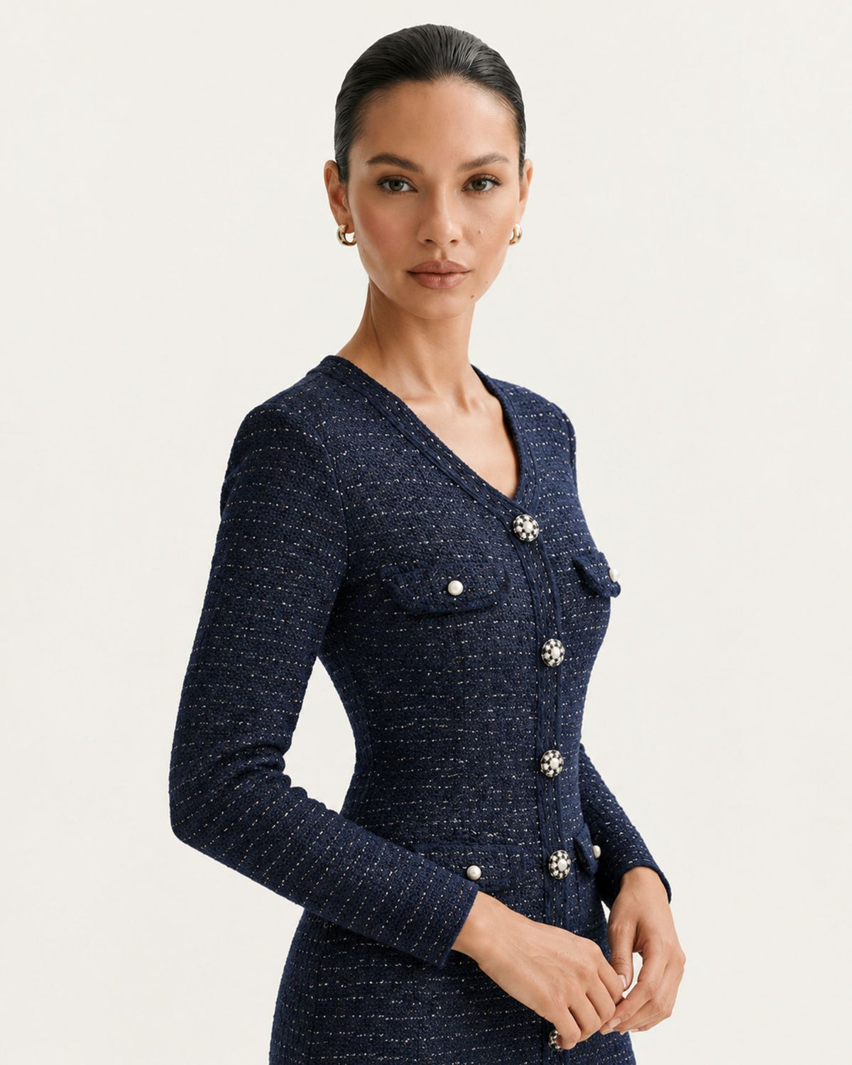 NY Elegant Slim-Fit Textured Long Knit Dress
