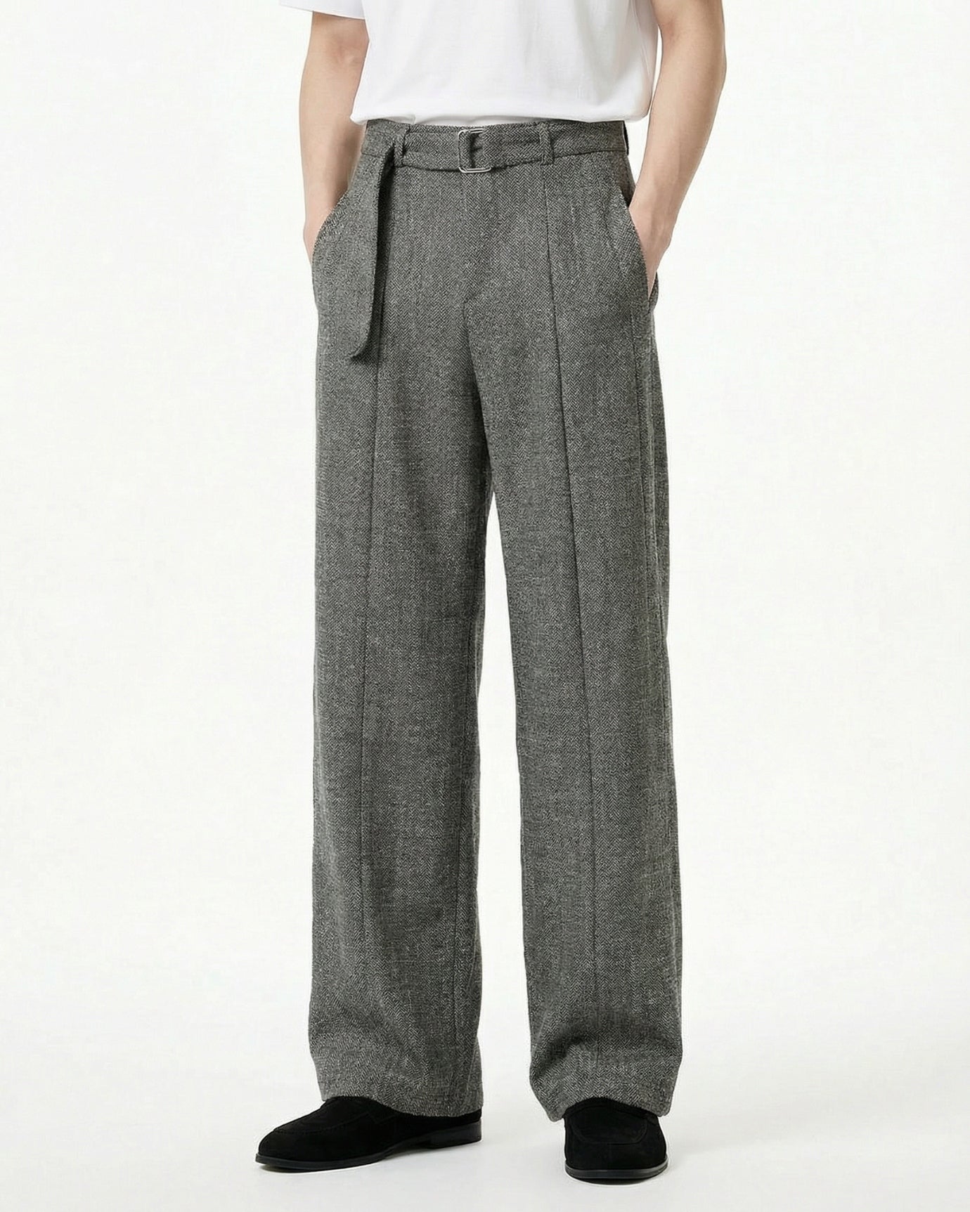 Limited Edition Gray Wide-Leg Trousers Oversized
