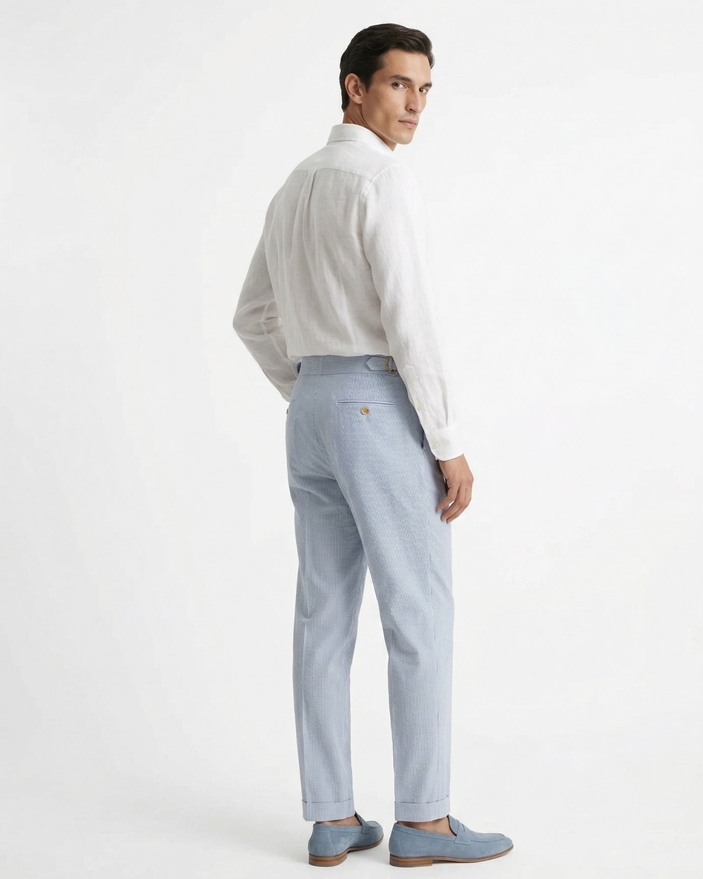 Pantalón de rayas azul claro de cintura alta