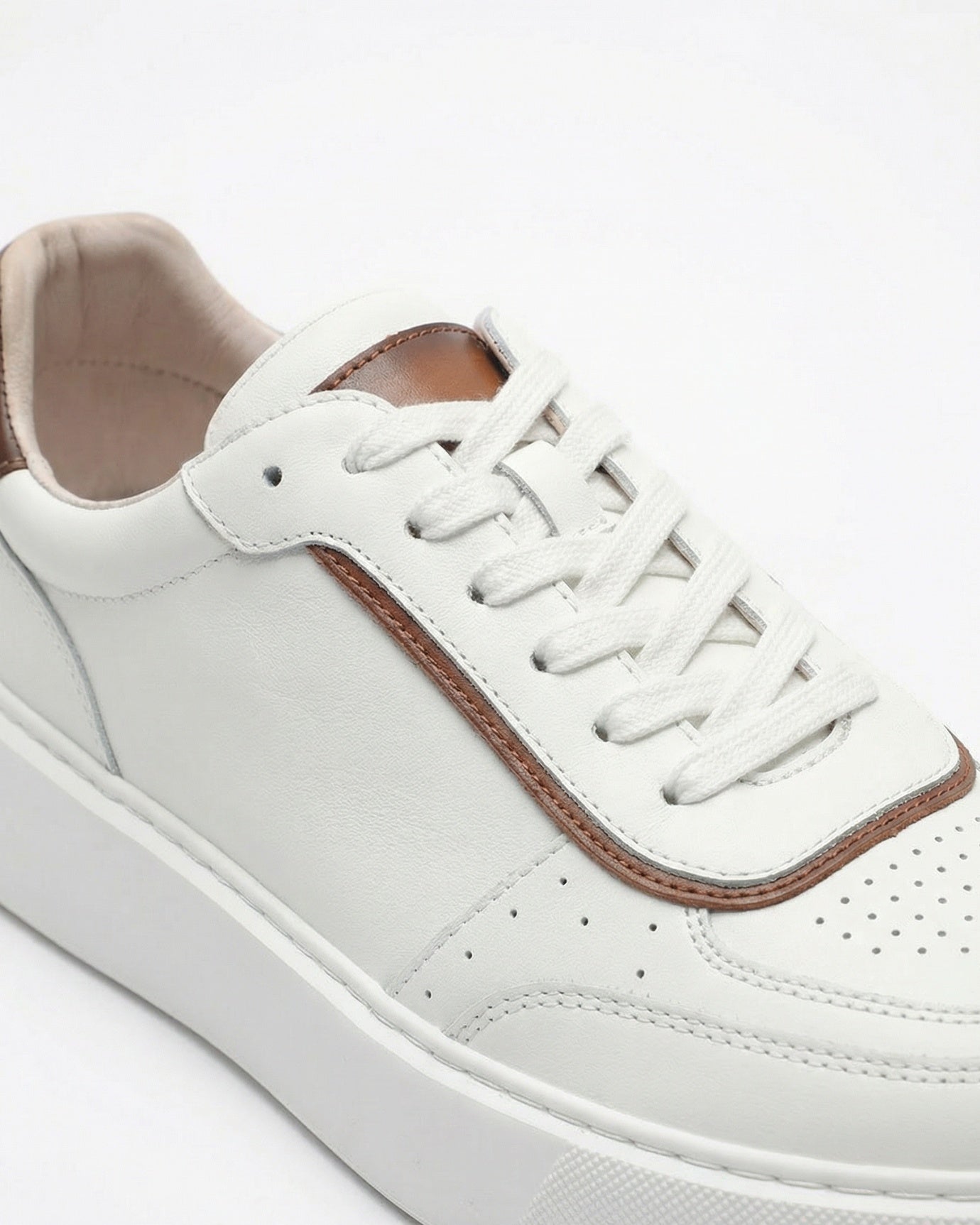 Marbella White Genuine Leather Thick-Bottom Sneakers