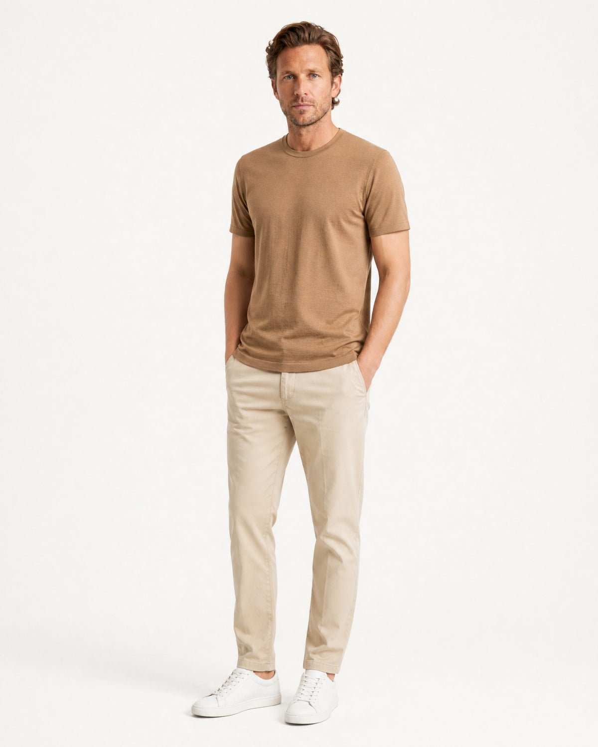 High-Count Australian Wool Crewneck Knit T-Shirt
