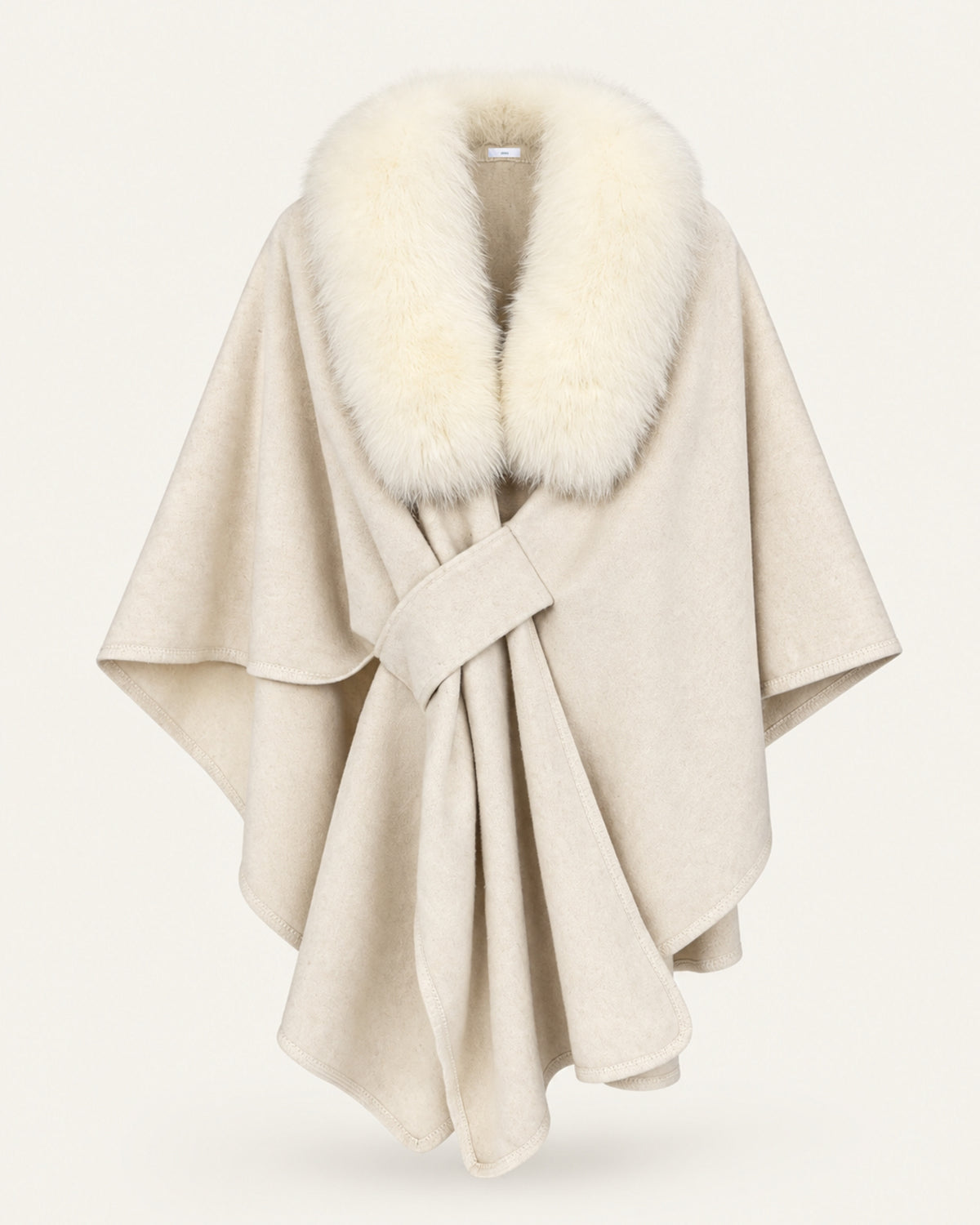 Real Fox Fur Collar Knit Cape Wool Shawl