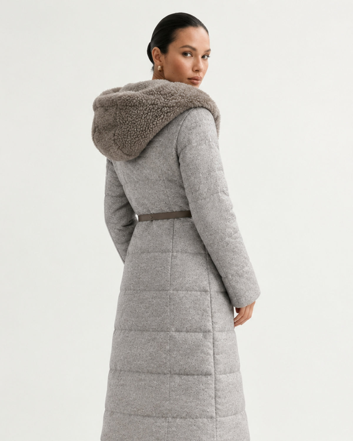 Mid-Length Goose Down Jacket with Mink Hood