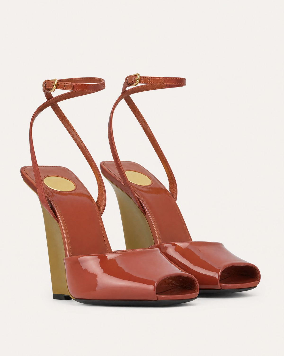 Lovau Strappy Patent Leather Peep-Toe Wedges