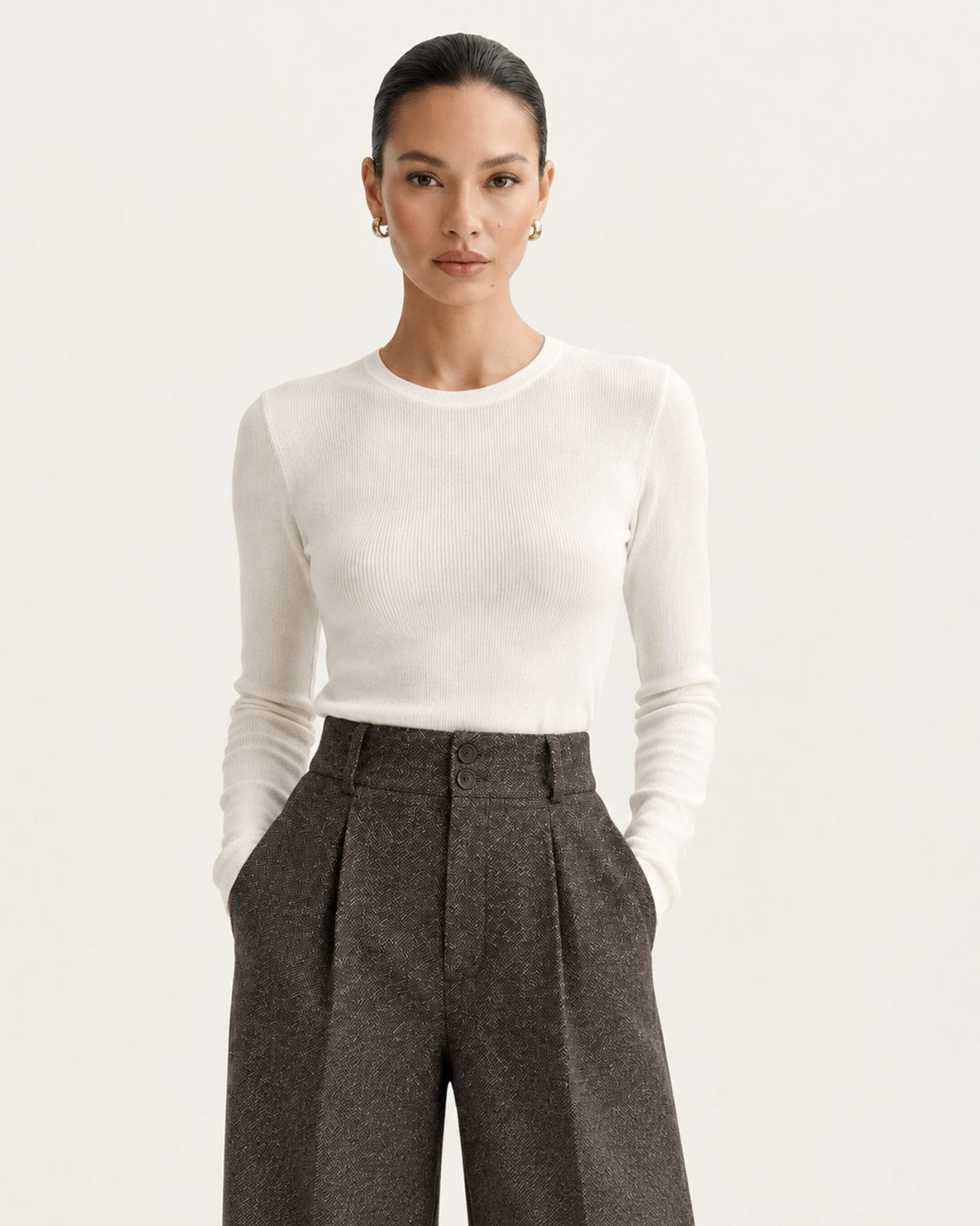 Drapey High-Waisted Wool Wide-Leg Woman Trousers