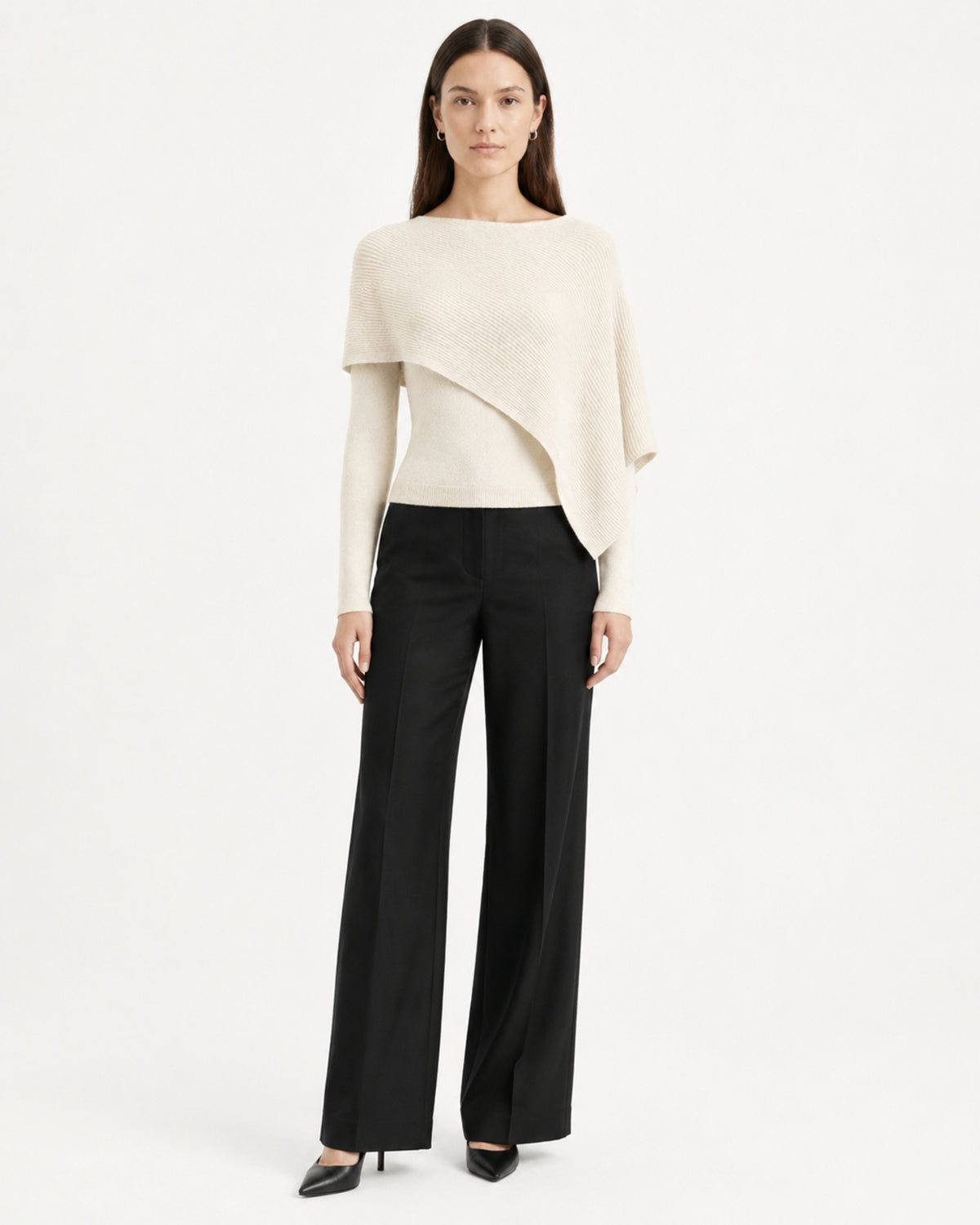 Mina Asymmetrical Draped Knit Shawl Top