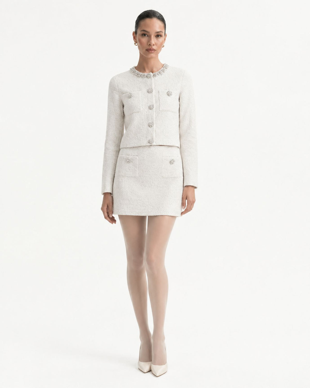 Pink Sparkle-Trim Knit Sweater and Skirt Set