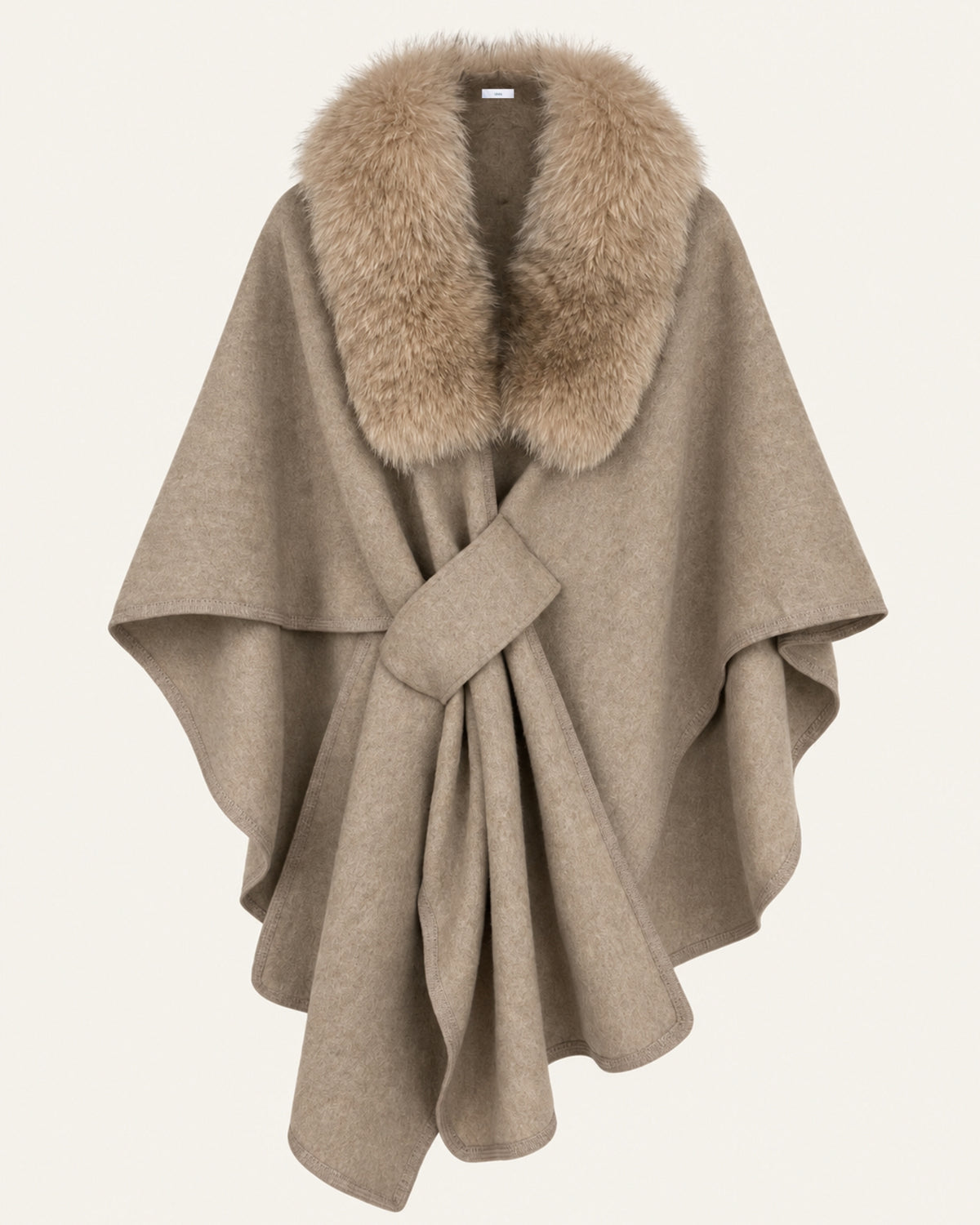 Real Fox Fur Collar Knit Cape Wool Shawl