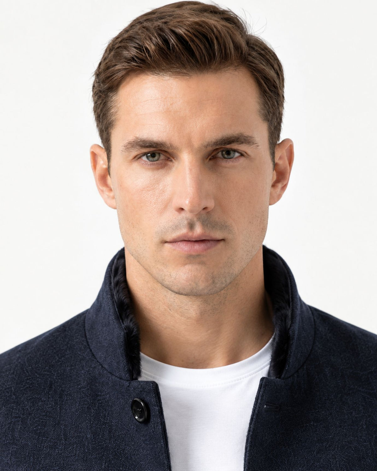 Down-Filled Cashmere Blend Overcoat with Mink Collar