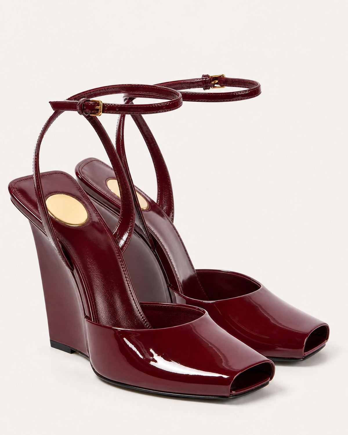 Lovau Strappy Patent Leather Peep-Toe Wedges