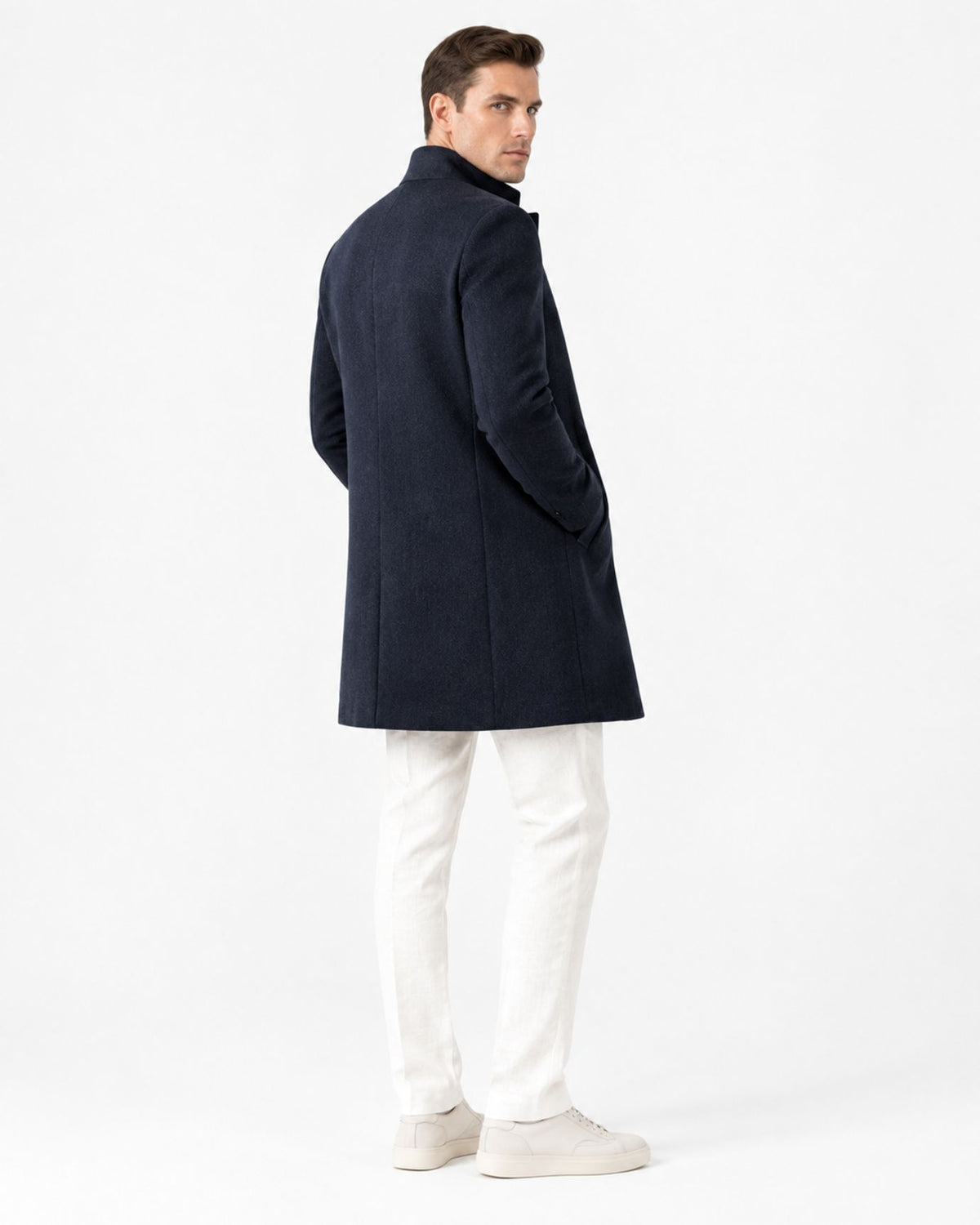 Down-Filled Cashmere Blend Overcoat with Mink Collar