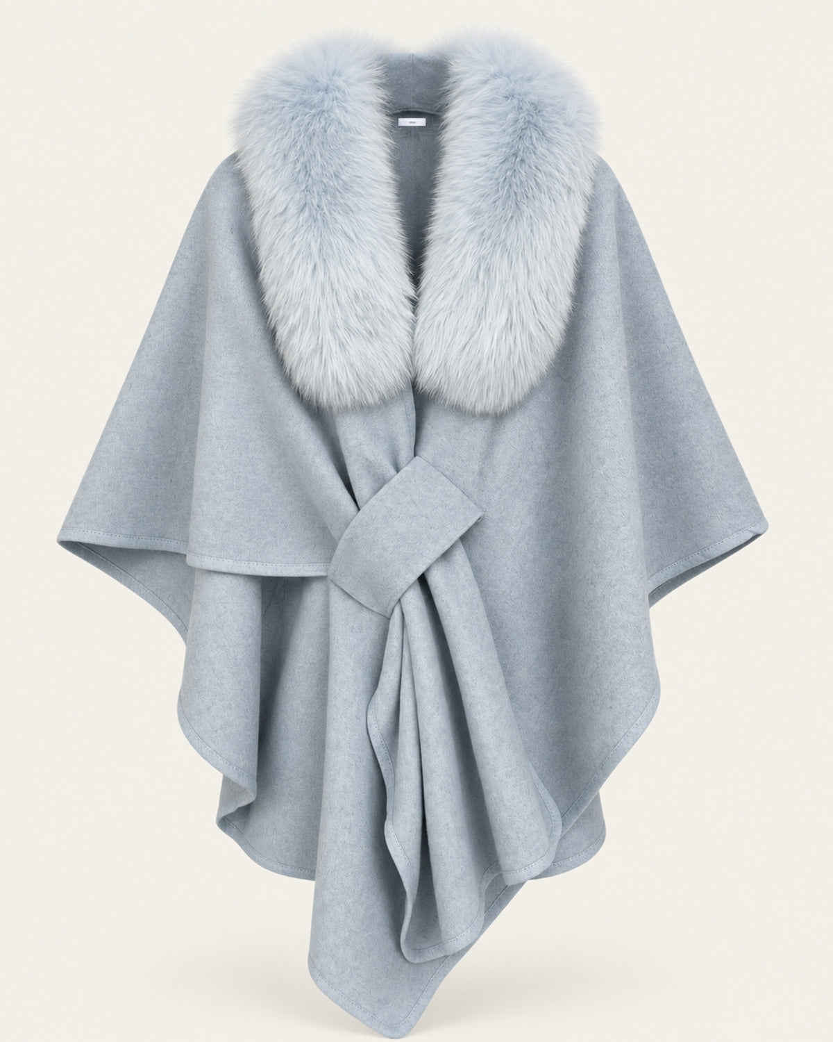 Real Fox Fur Collar Knit Cape Wool Shawl