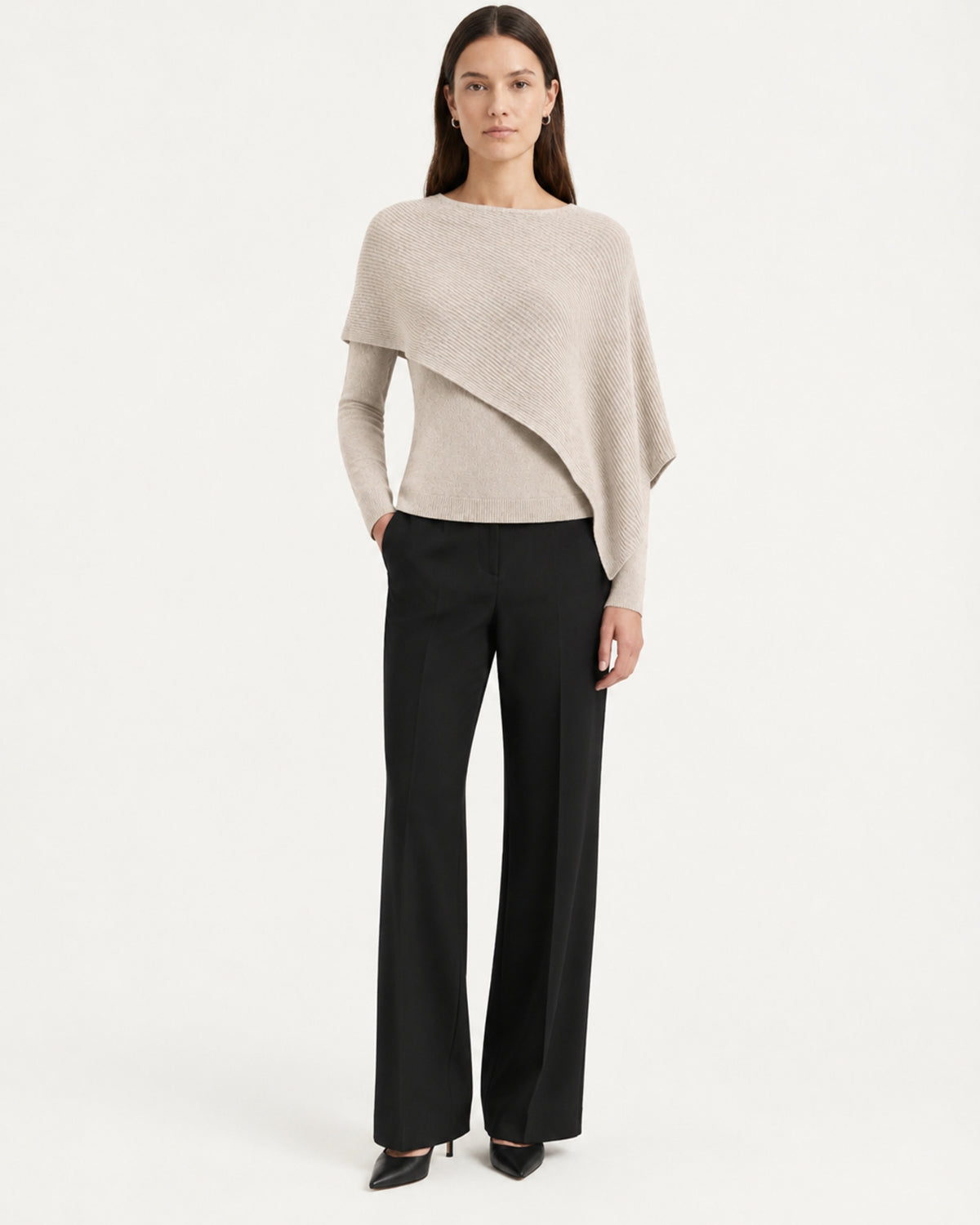 Mina Asymmetrical Draped Knit Shawl Top