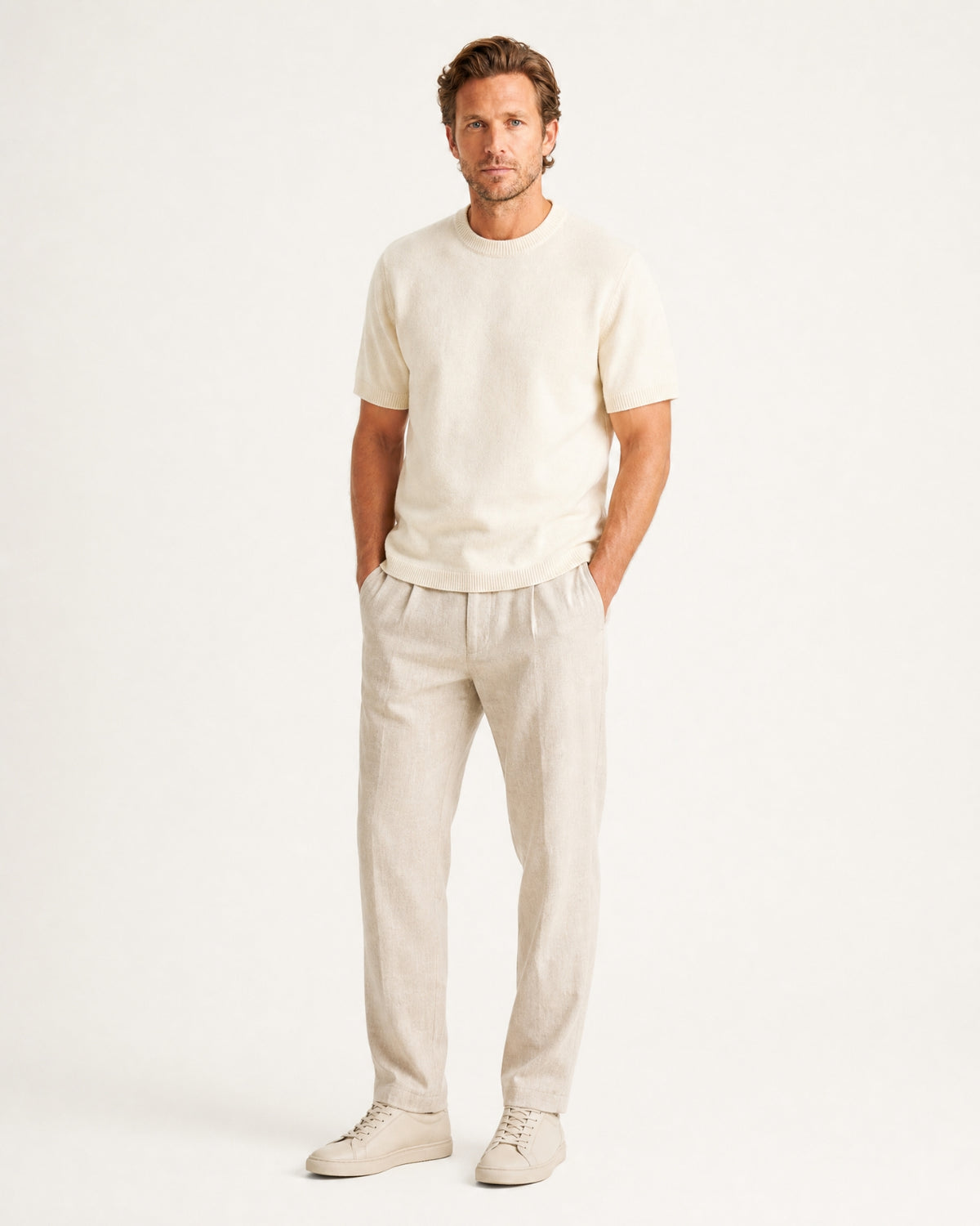 Cashmere Basic Knit Short-Sleeve Tee