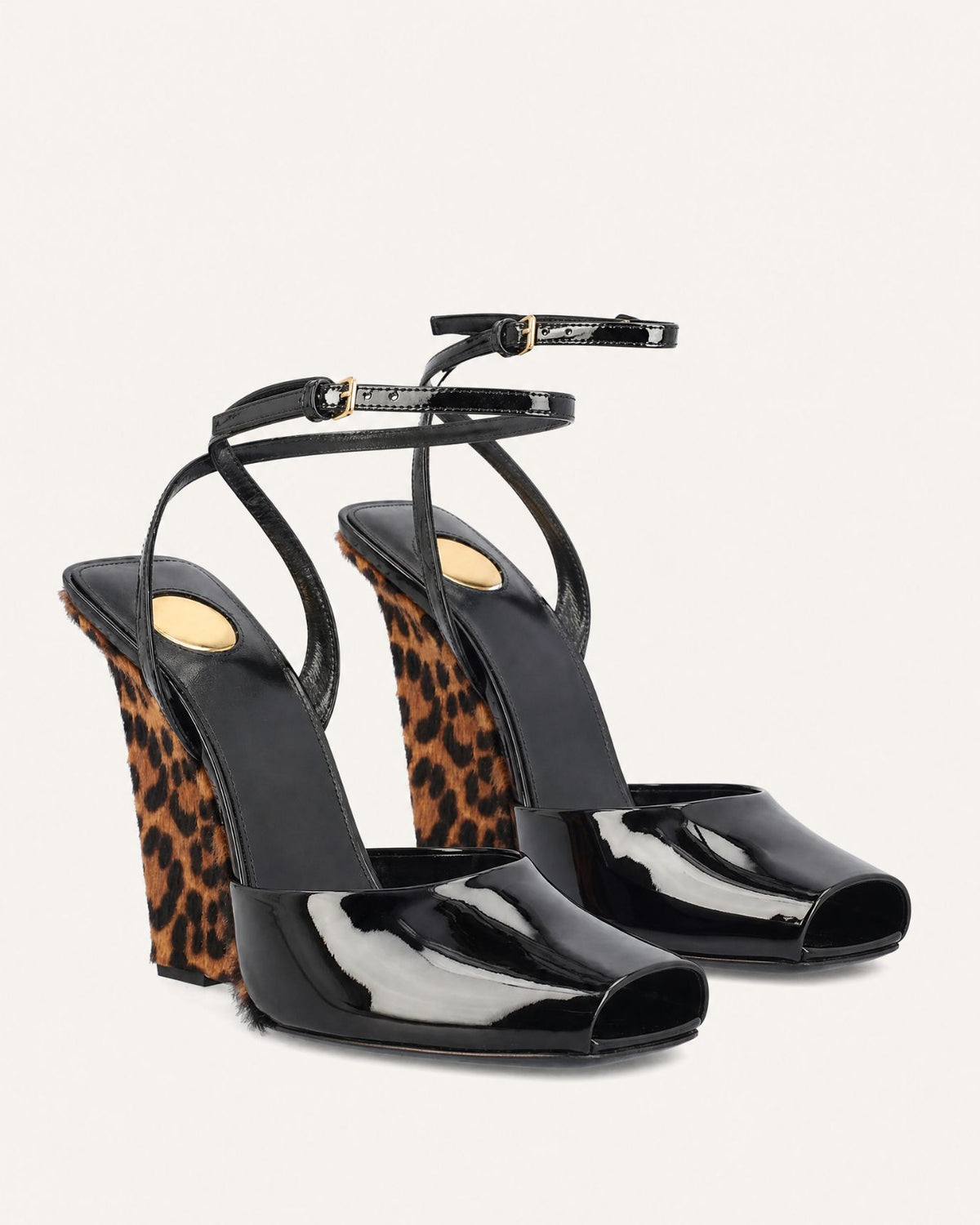 Lovau Strappy Patent Leather Peep-Toe Wedges