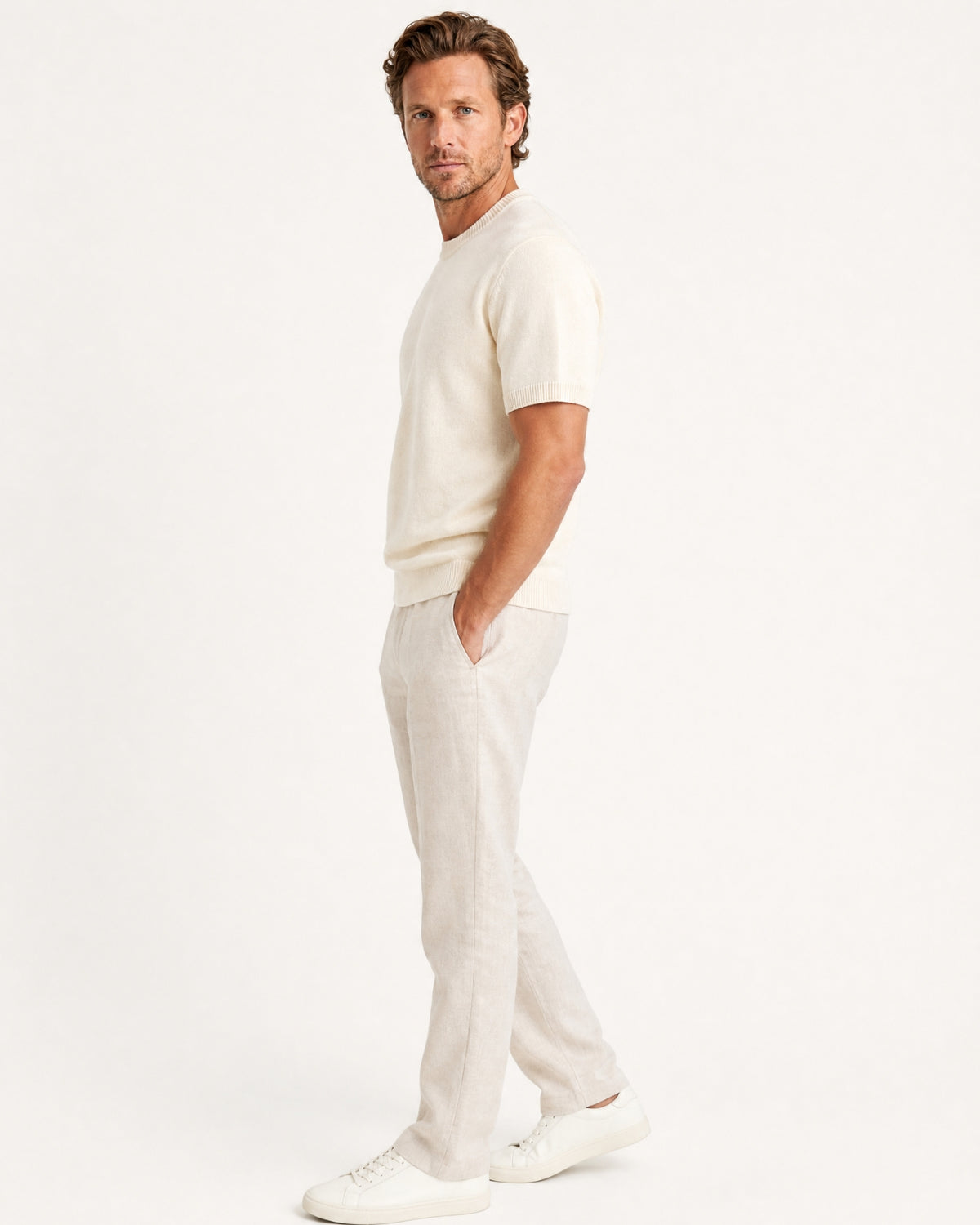 Cashmere Basic Knit Short-Sleeve Tee