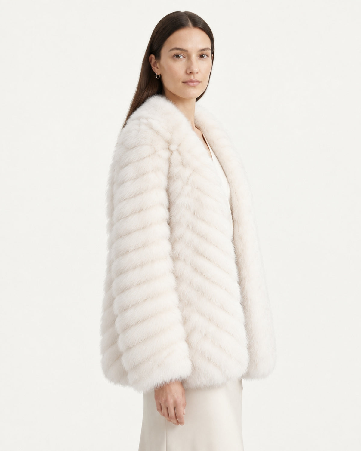 V-Neck Short Striped Fox Fur Jacket