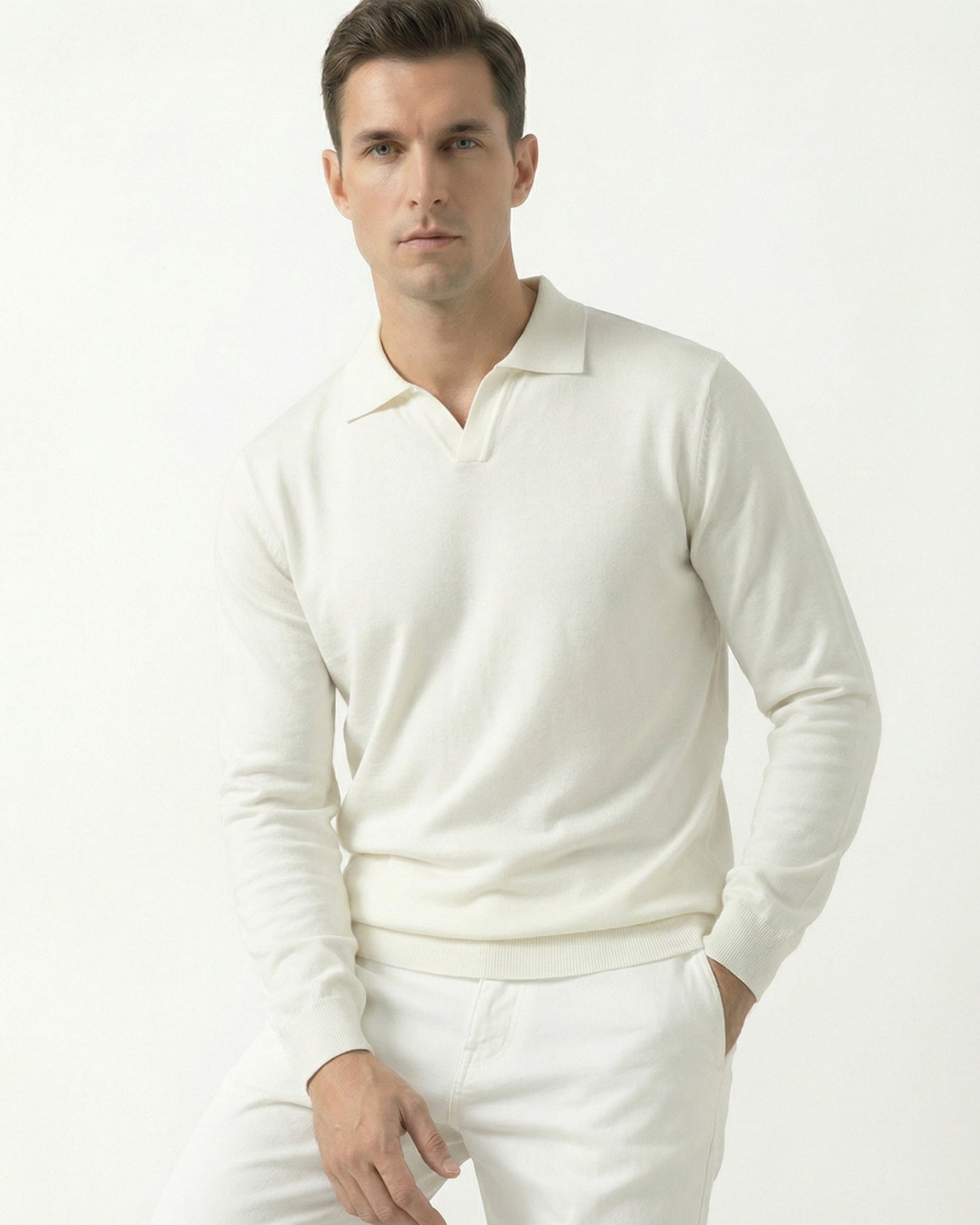 Polo de lana modal con cuello de gaviota