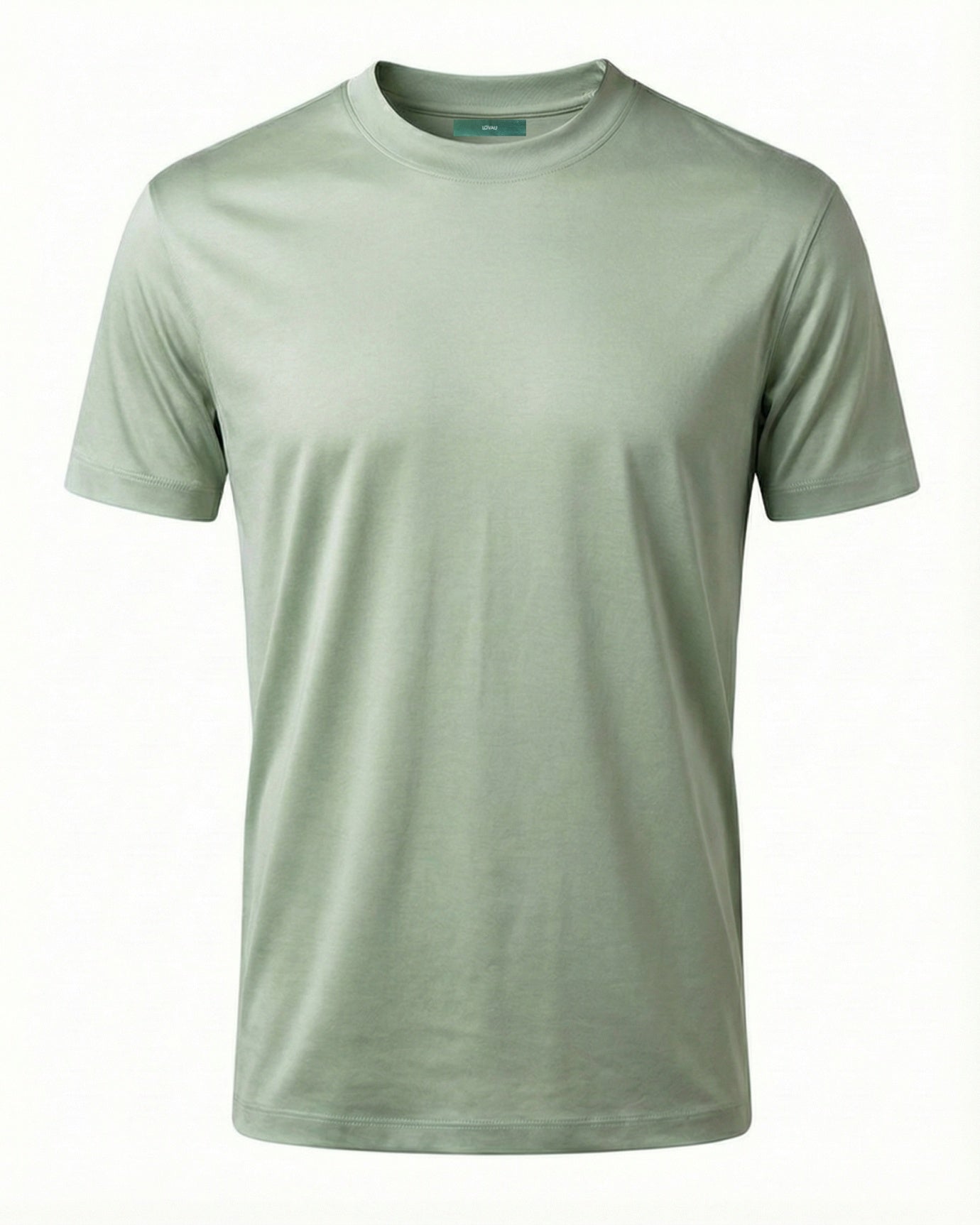 High-Count Green Tea Mercerized Cotton Round Neck Breathable T-Shirt