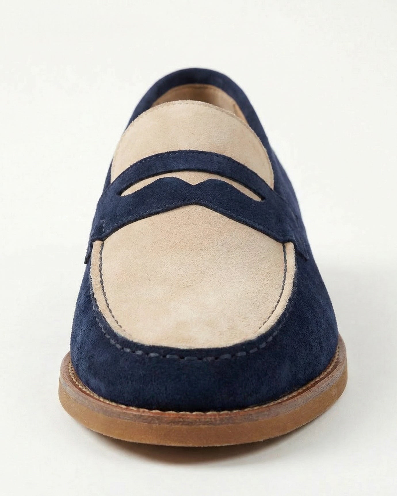 Paris Vintage Khaki Blue Loafers Handmade Genuine Leather