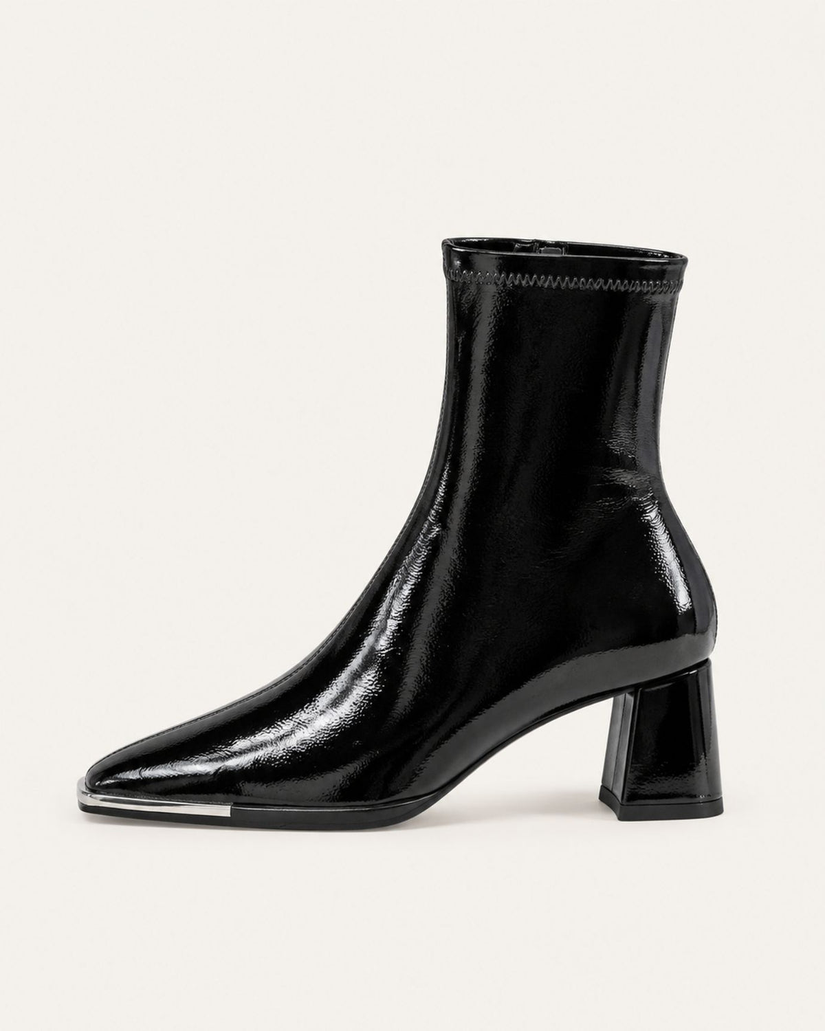 Patent Leather Block Heel Stretch Ankle Boots