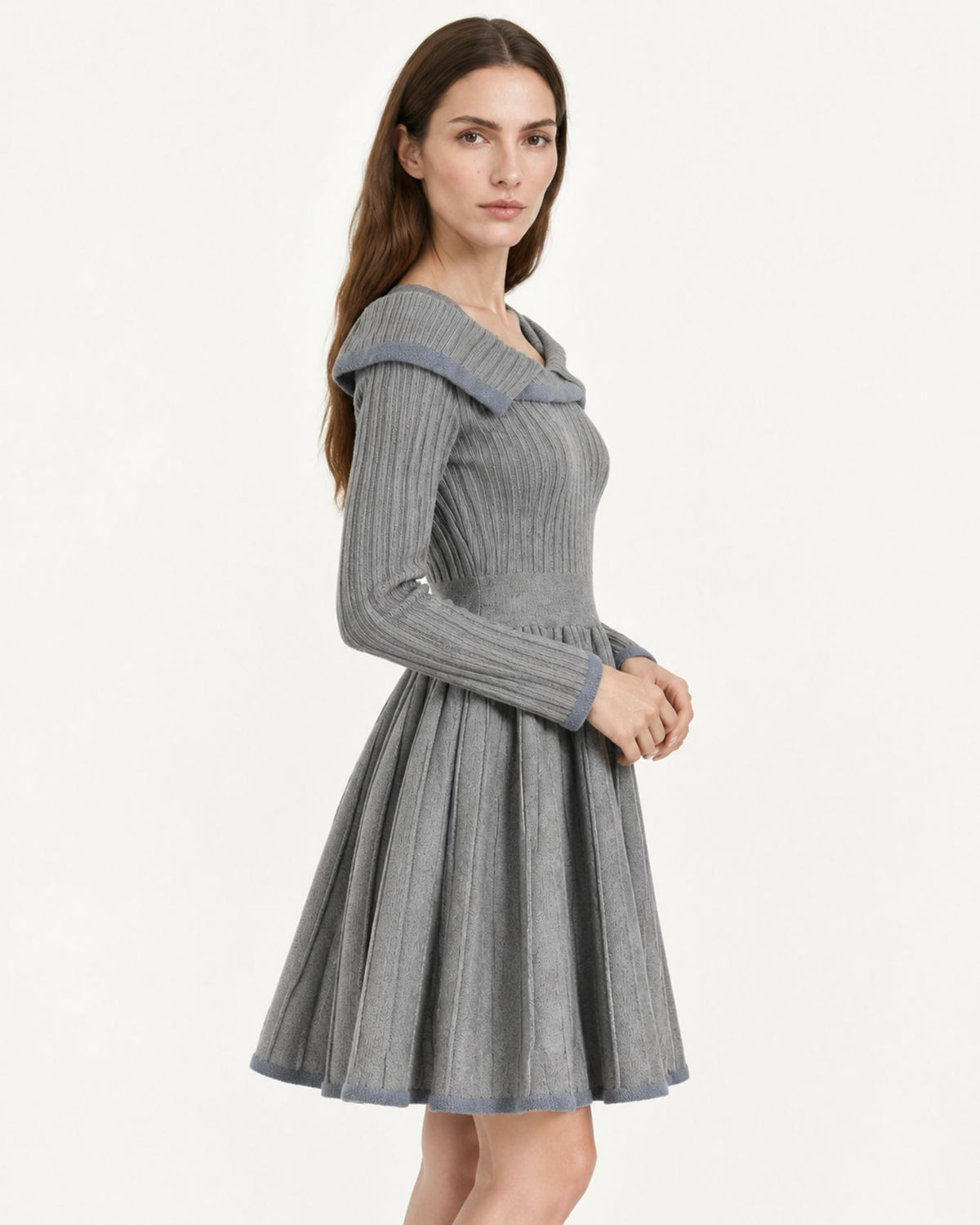 High-Waisted A-Line Long-Sleeve Sweater Dress