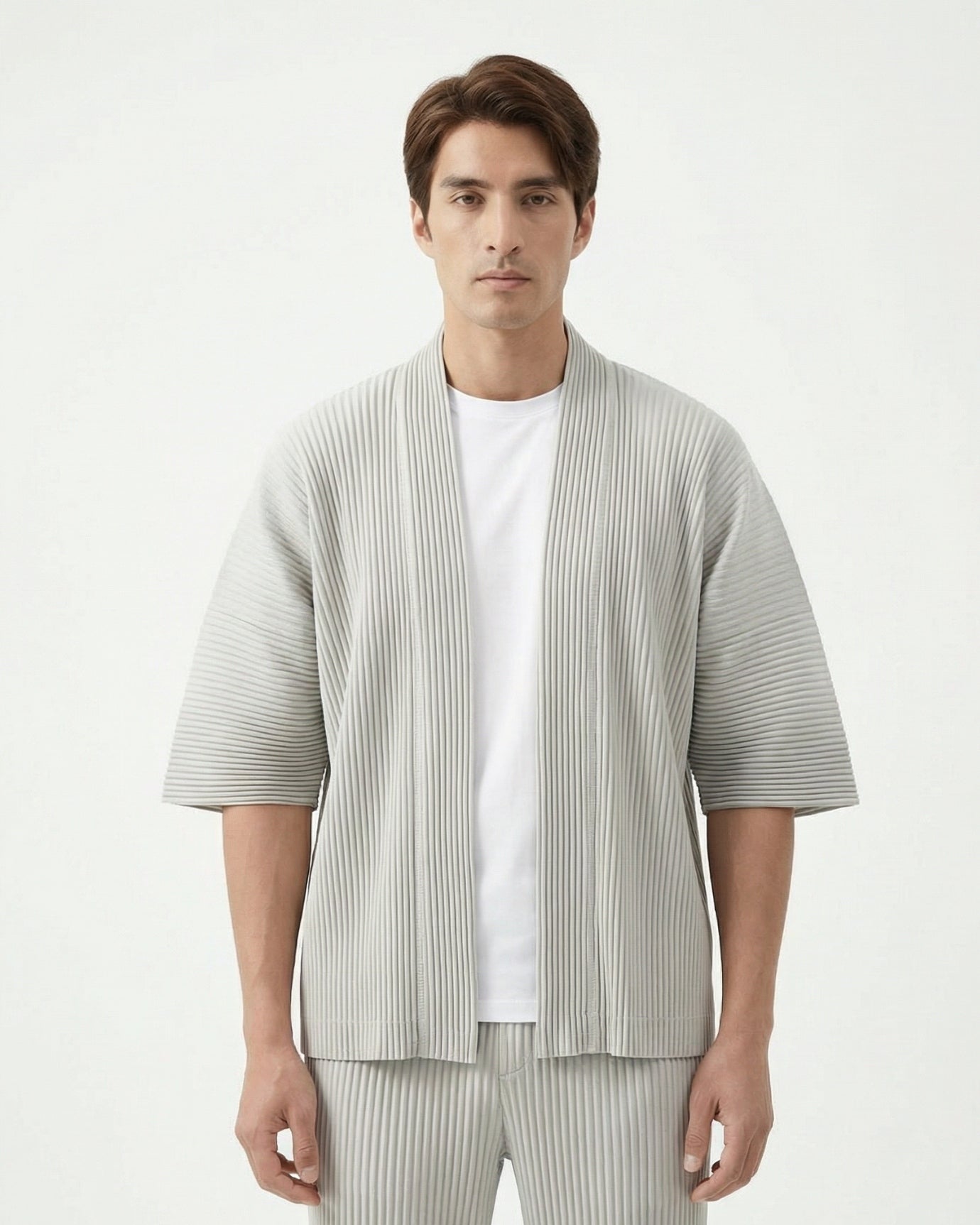 Sakura Collection Pleated Half-Sleeve Cardigan Shirt