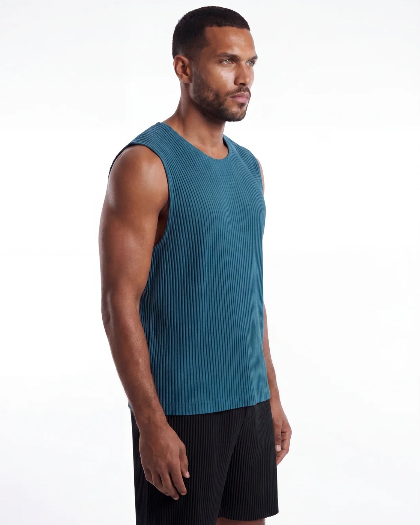 High-End Pleated Nuba Blue Vest T-shirt