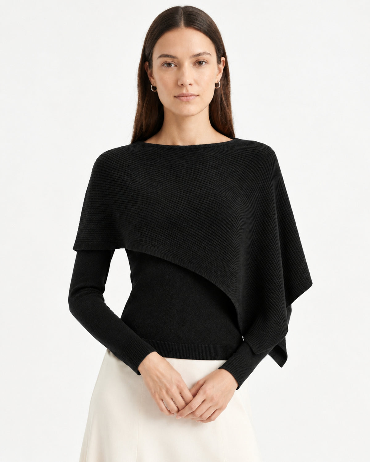 Mina Asymmetrical Draped Knit Shawl Top