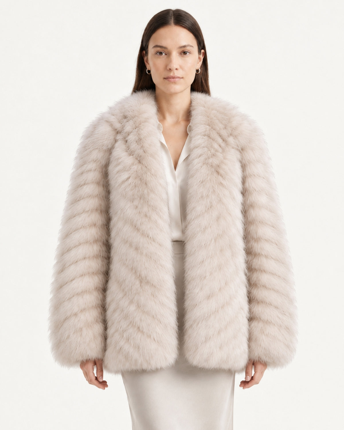 V-Neck Short Striped Fox Fur Jacket