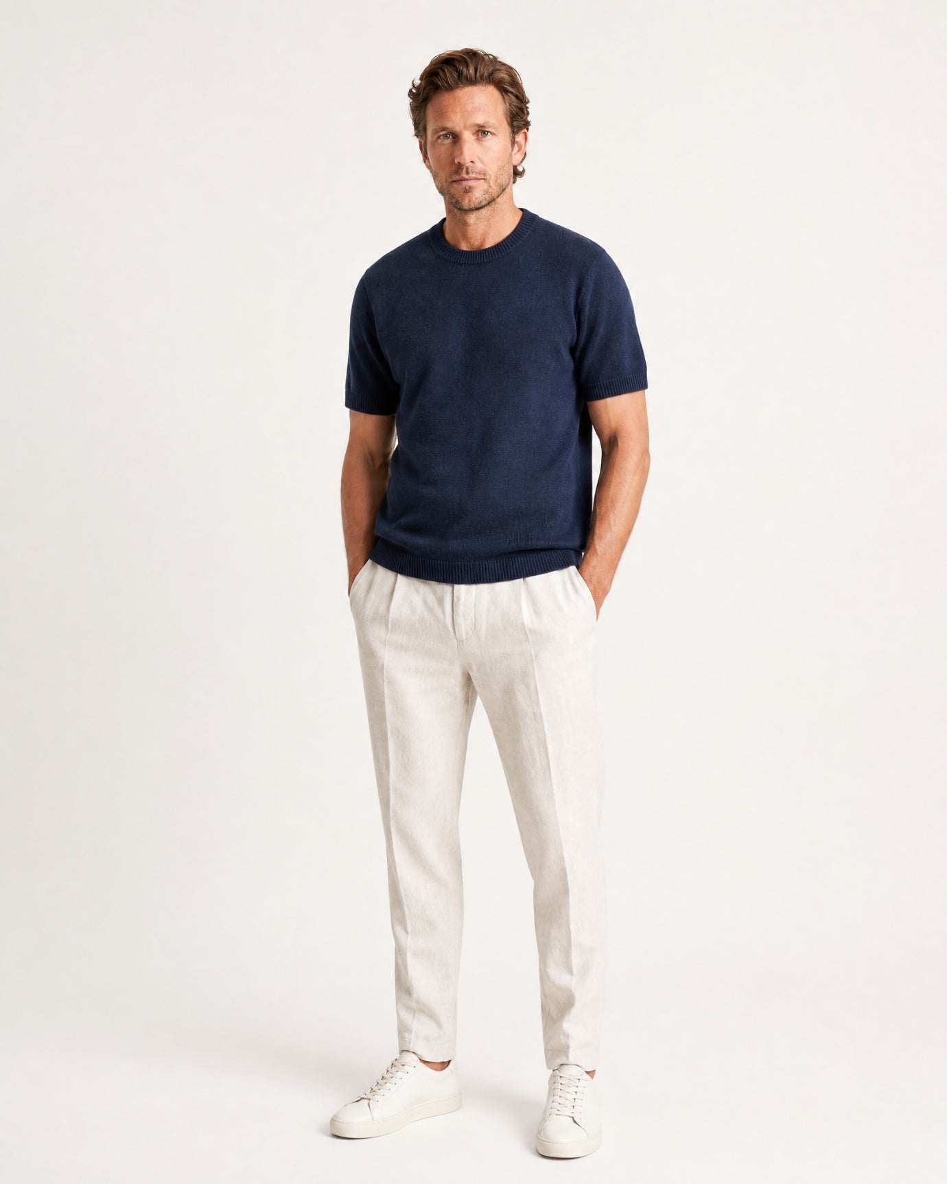 Cashmere Basic Knit Short-Sleeve Tee