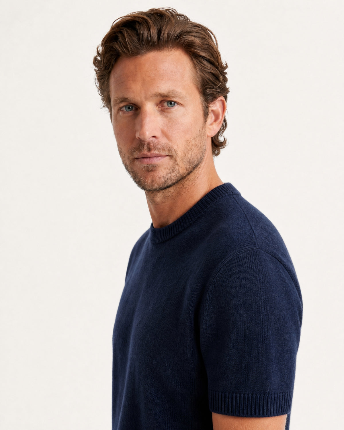 Cashmere Basic Knit Short-Sleeve Tee