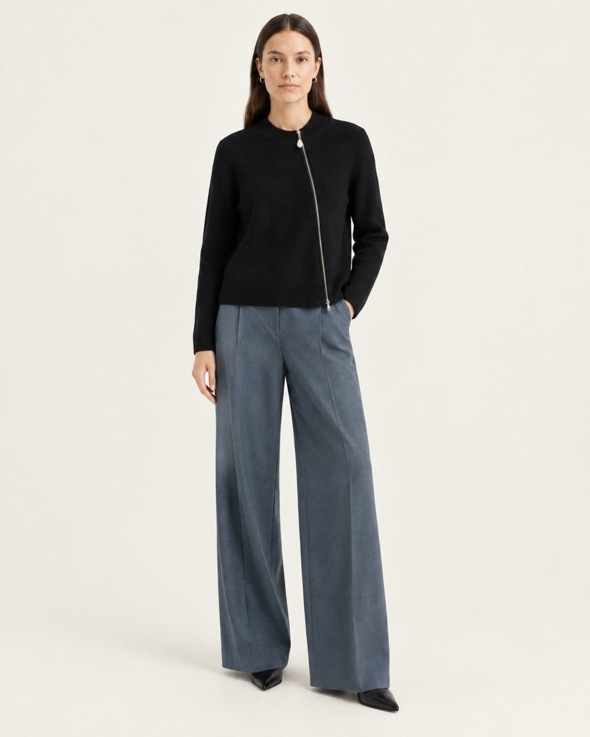 NY Cashmere Asymmetrical Zip Cardigan