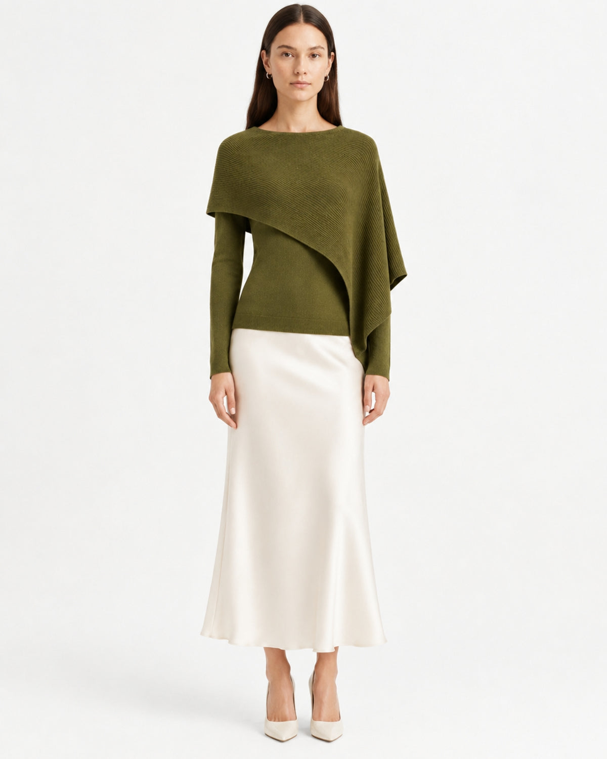 Mina Asymmetrical Draped Knit Shawl Top