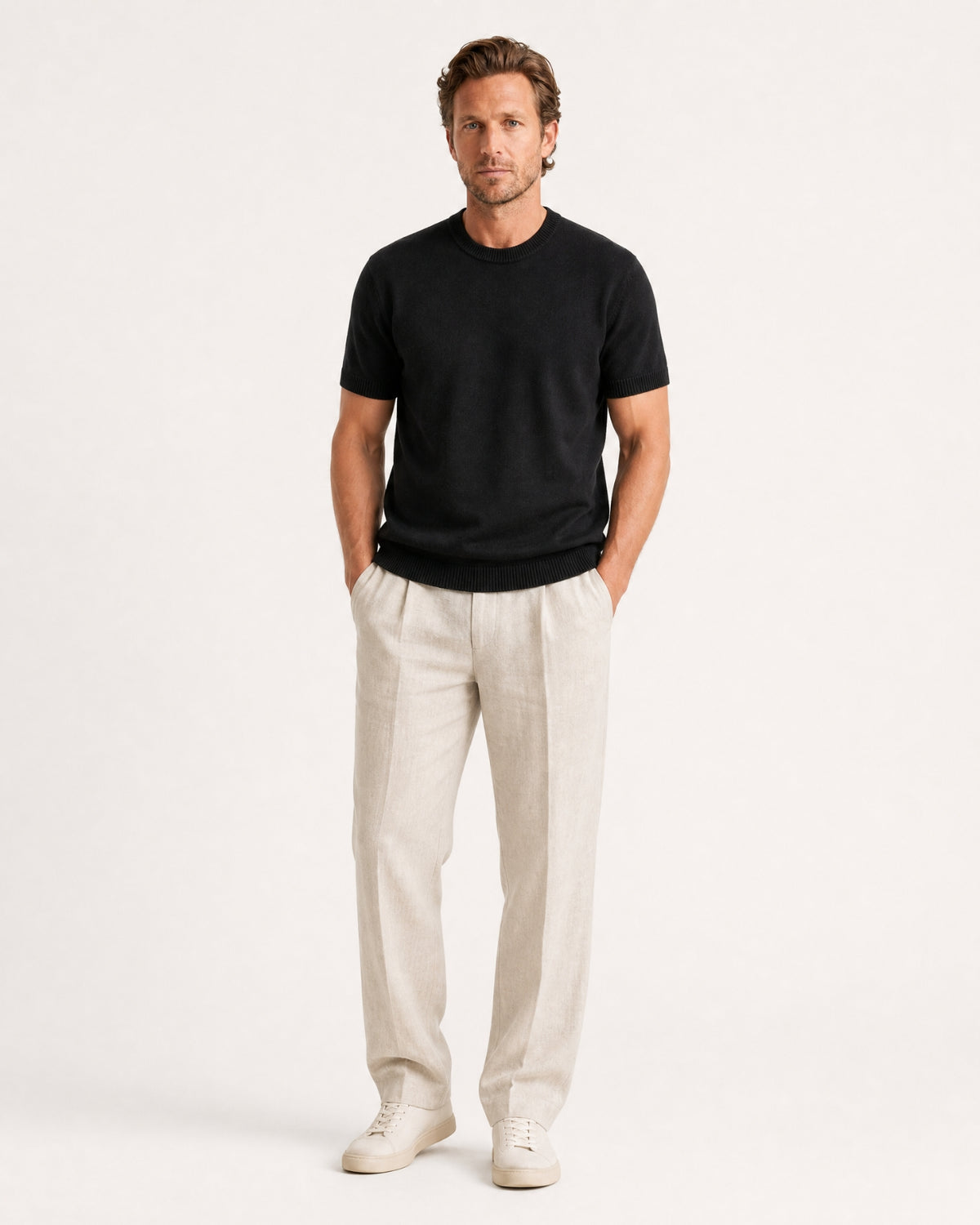Cashmere Basic Knit Short-Sleeve Tee