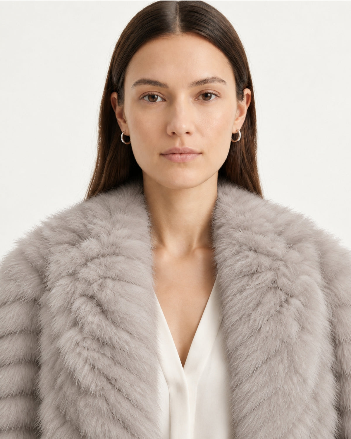 V-Neck Short Striped Fox Fur Jacket