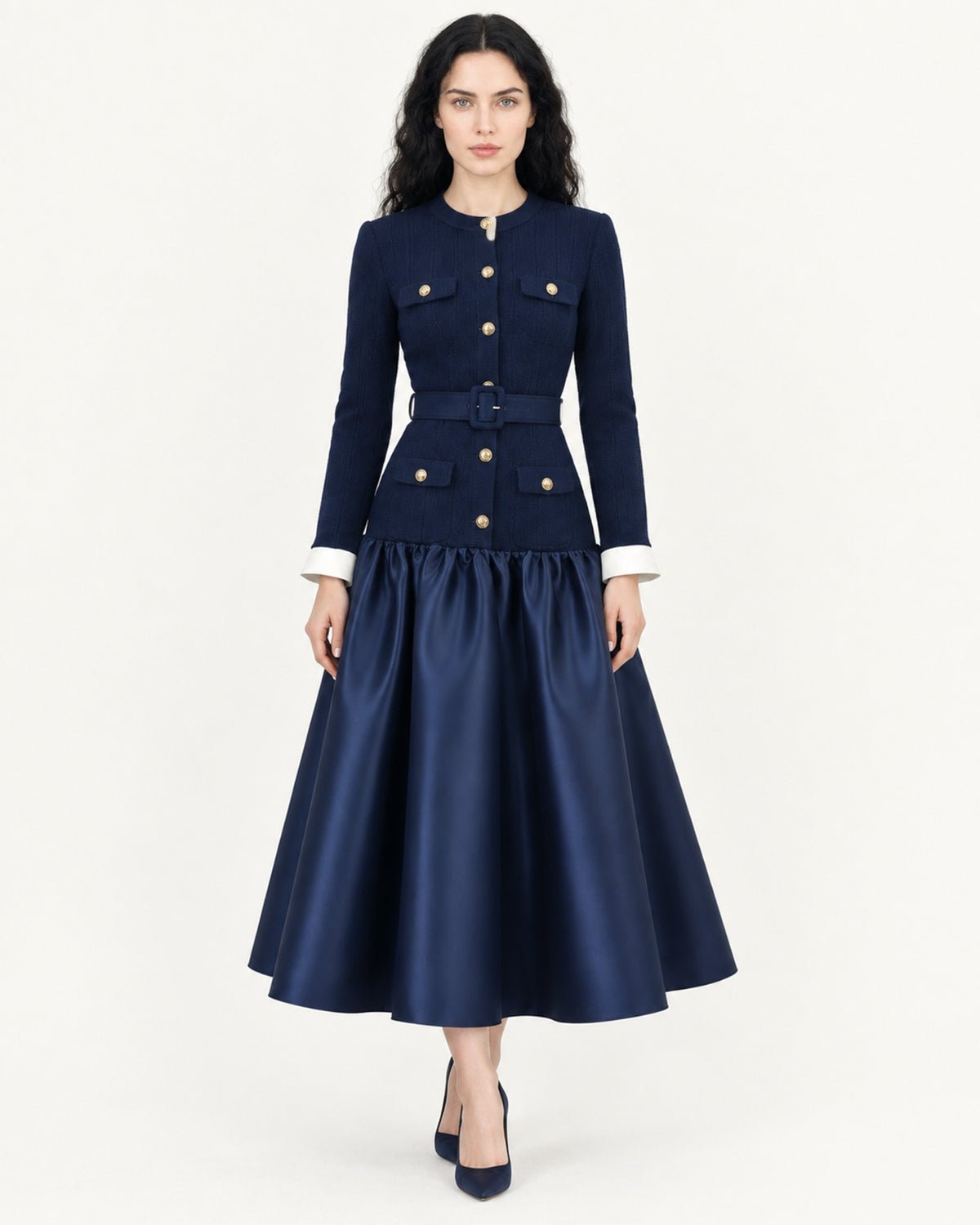 Navy Blue Colorblock Maxi Dress