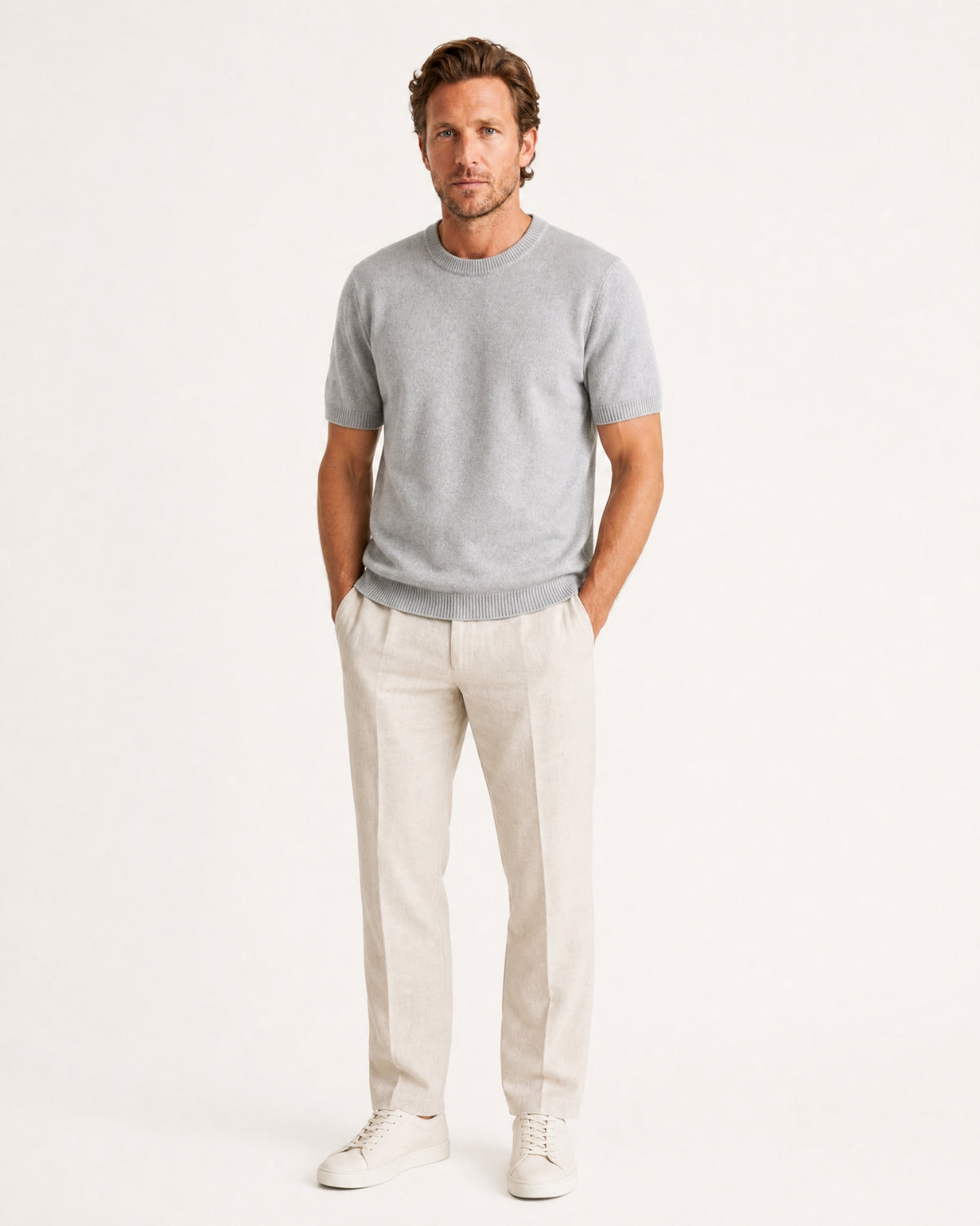 Cashmere Basic Knit Short-Sleeve Tee