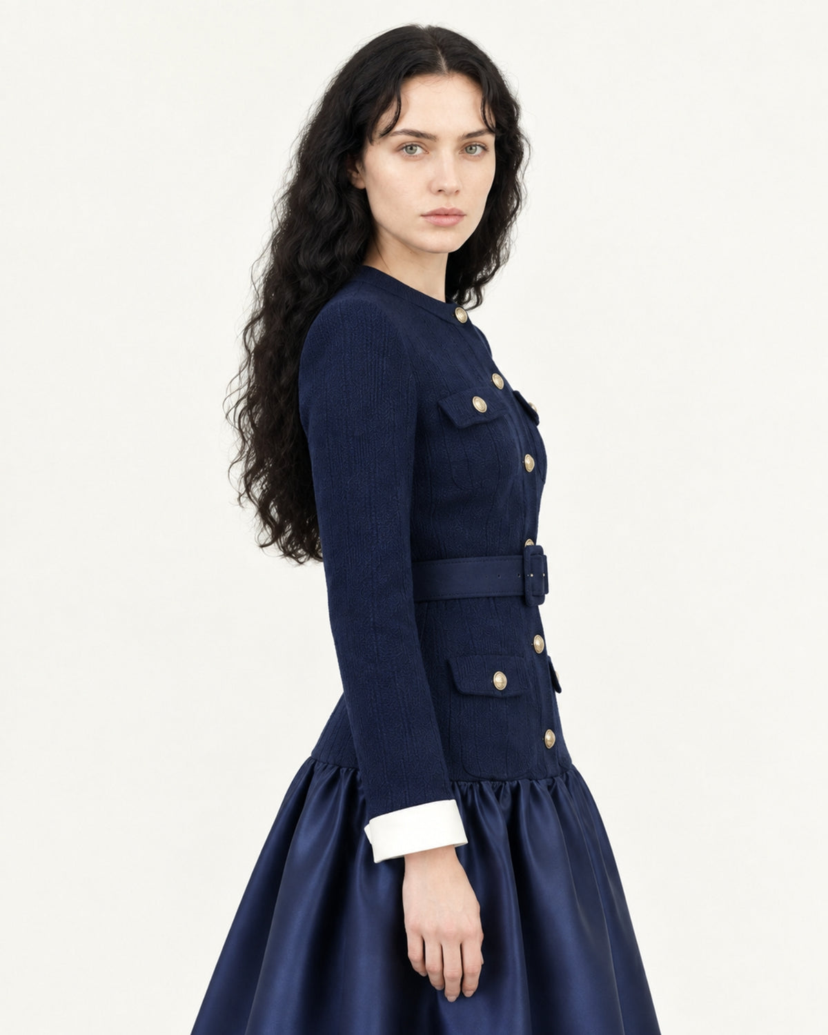 Navy Blue Colorblock Maxi Dress