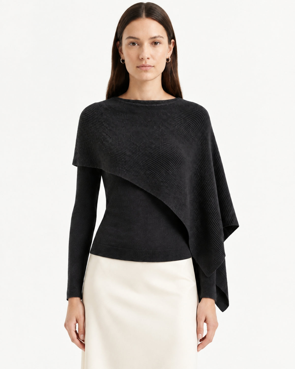 Mina Asymmetrical Draped Knit Shawl Top