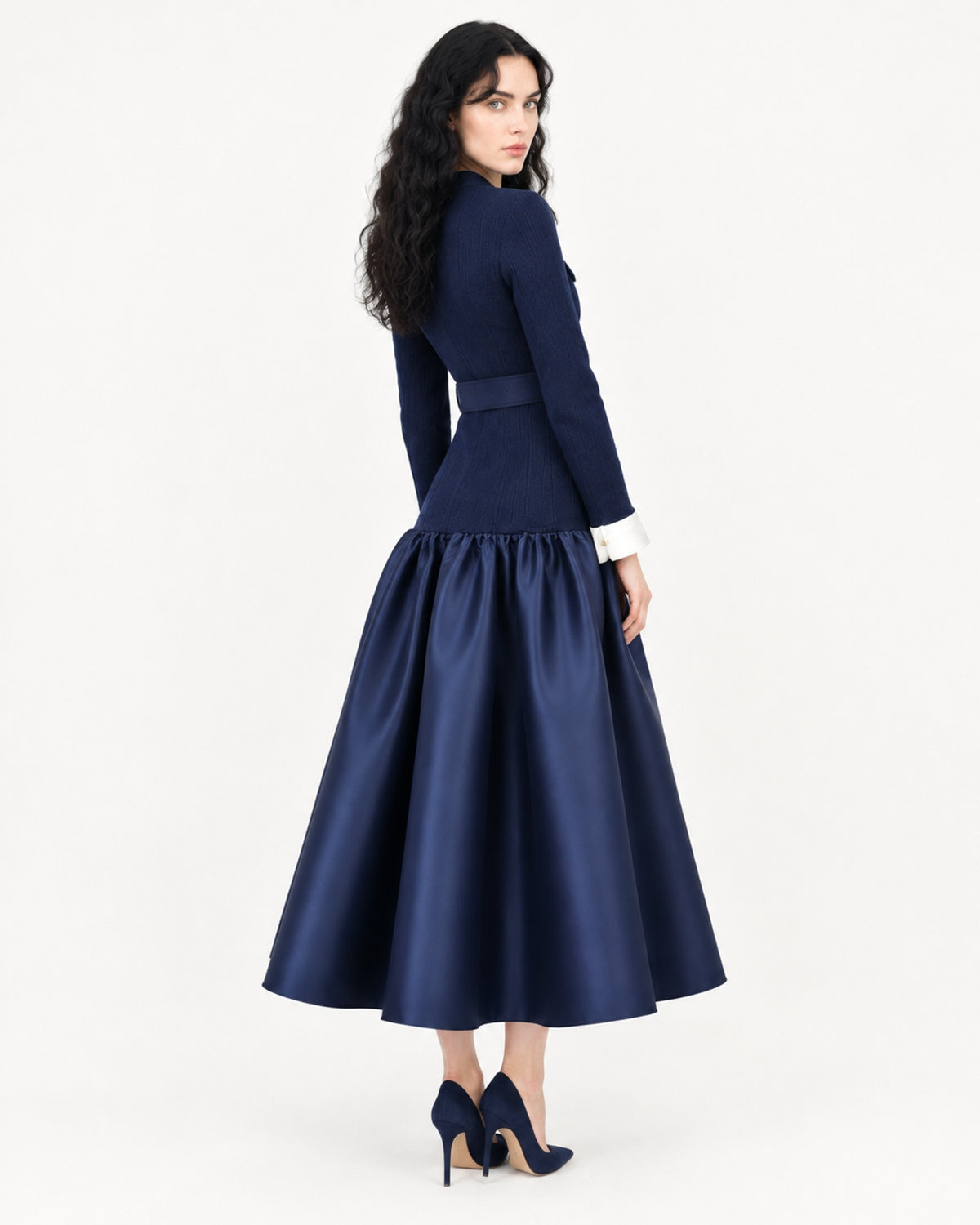Navy Blue Colorblock Maxi Dress