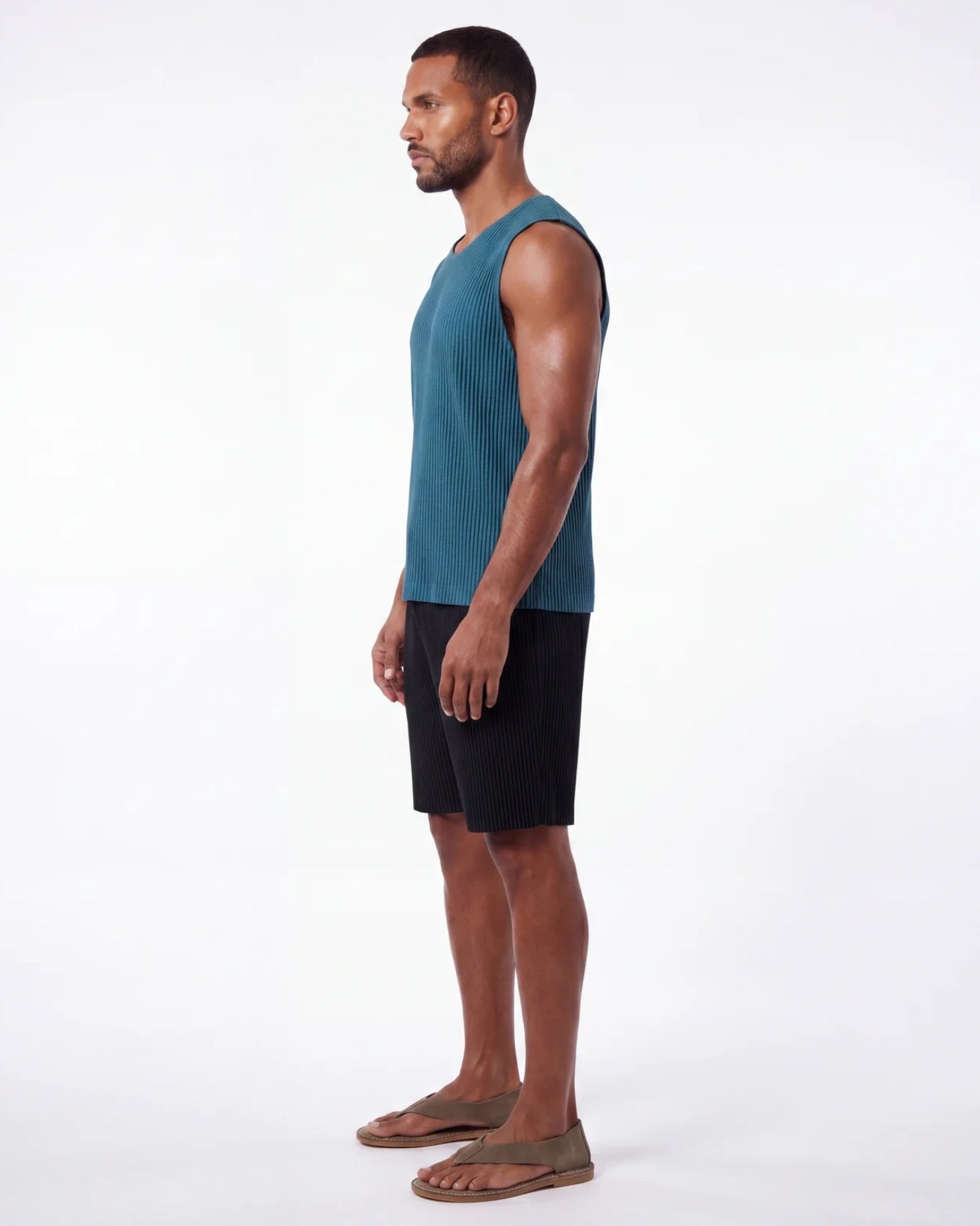 High-End Pleated Nuba Blue Vest T-shirt