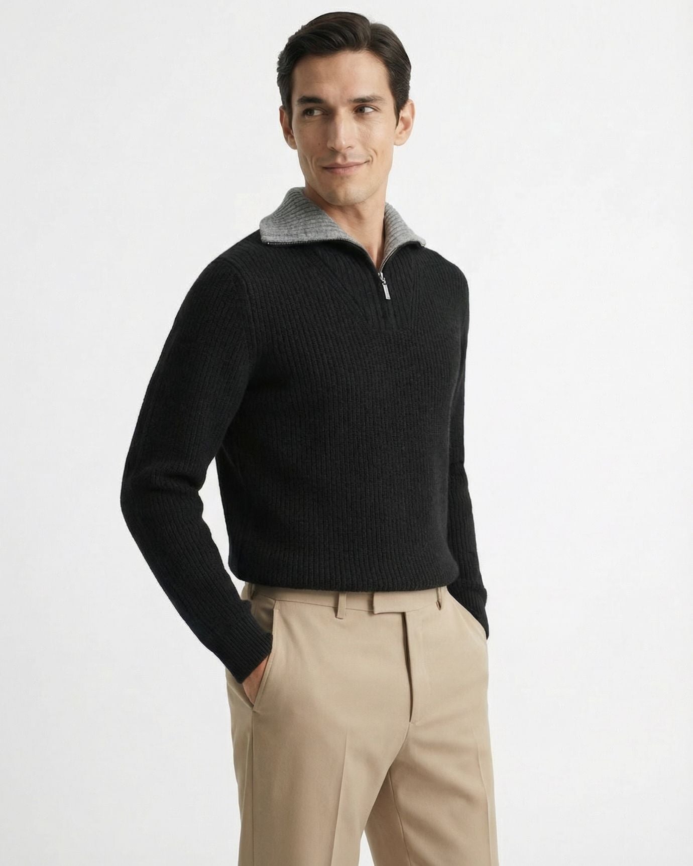 Half-Zip Cashmere Wool Sweater