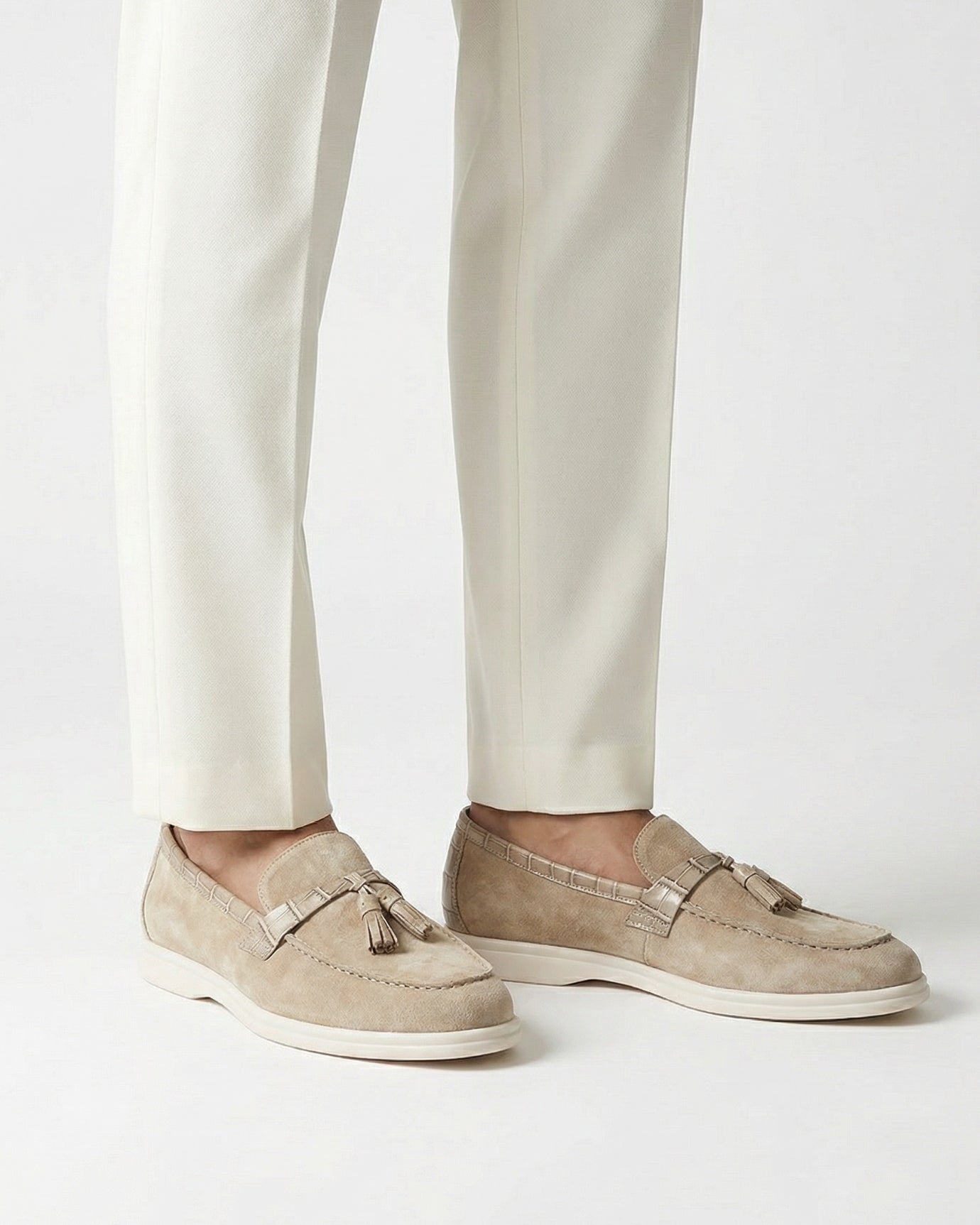 Positano Cream White Loafers Genuine Leather