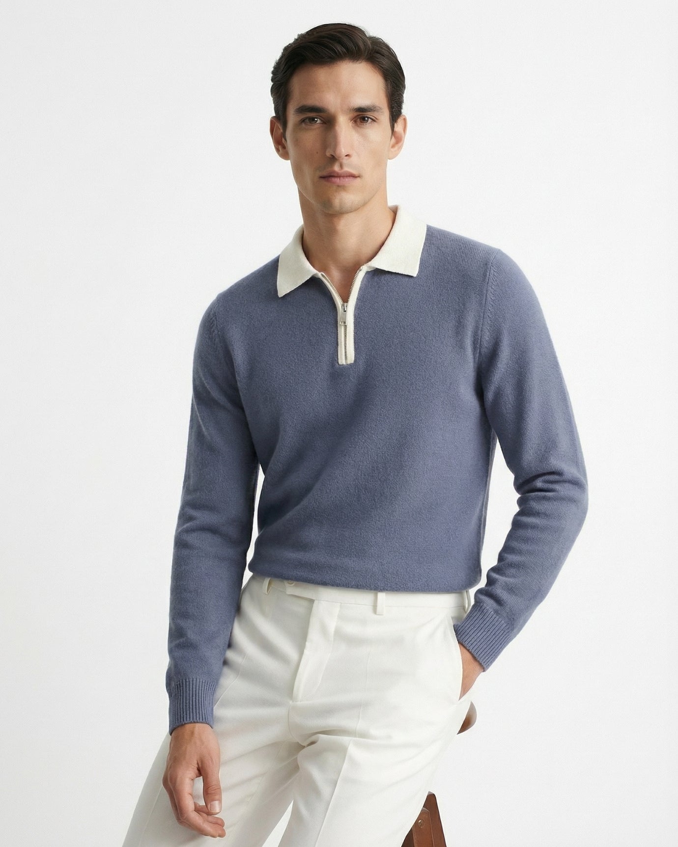 Cashmere & Wool Polo Long Sleeve Zipper