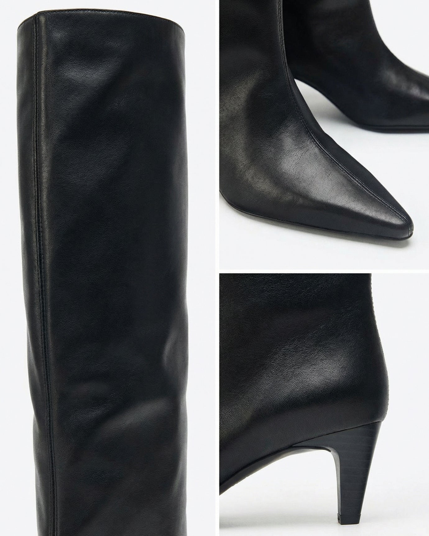 Divina Leather Boots Wide-Leg Kitten Heel  Boots