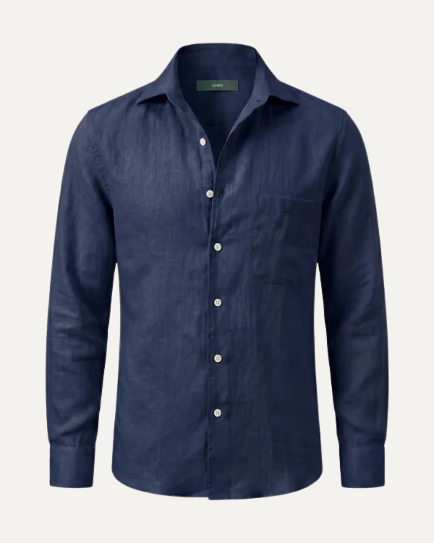 Navy blue Italian linen shirt, classic tailored fit for men